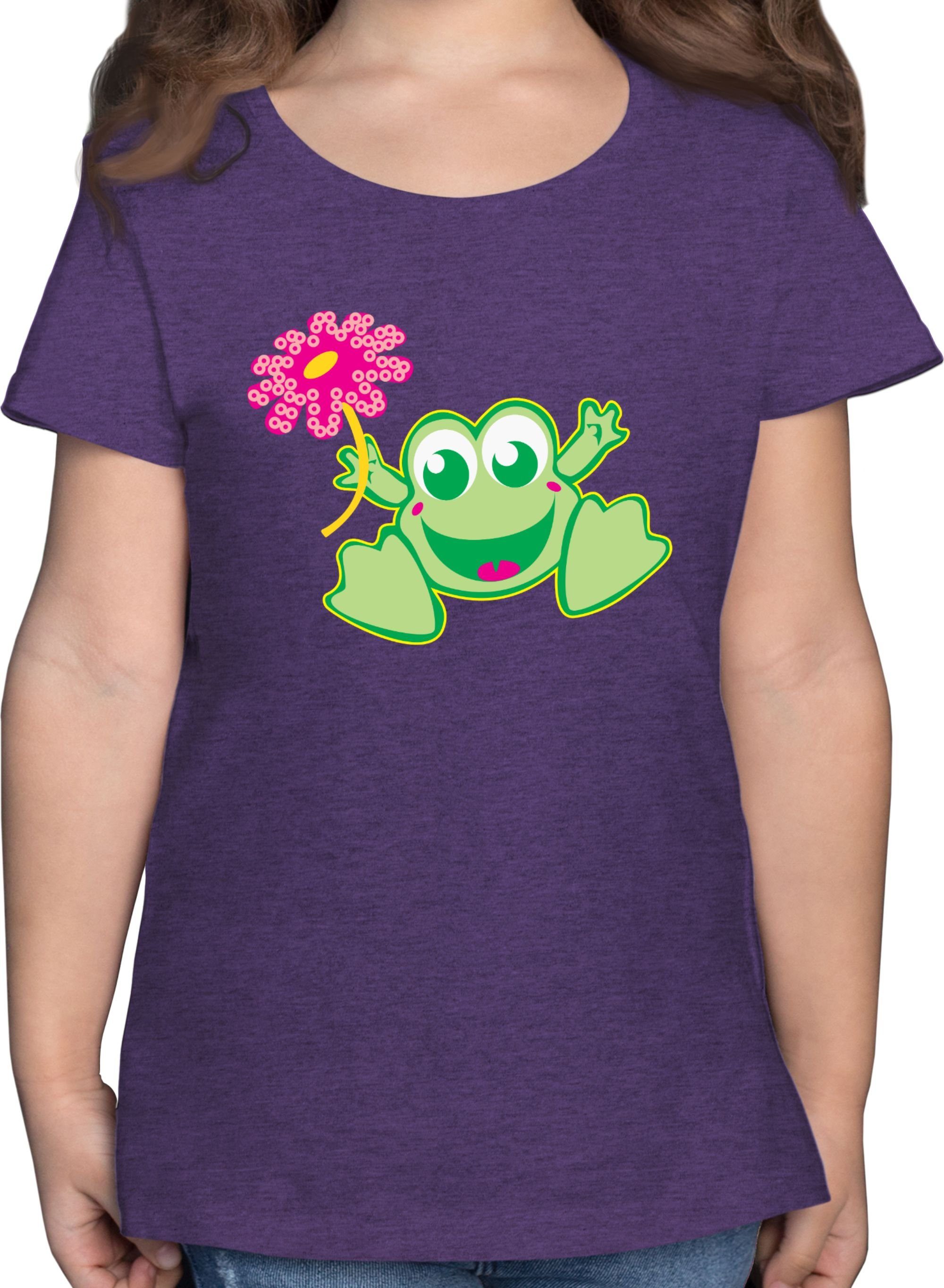 Shirtracer T-Shirt Frosch mit Blume Lila Kindermotive 2 Meliert