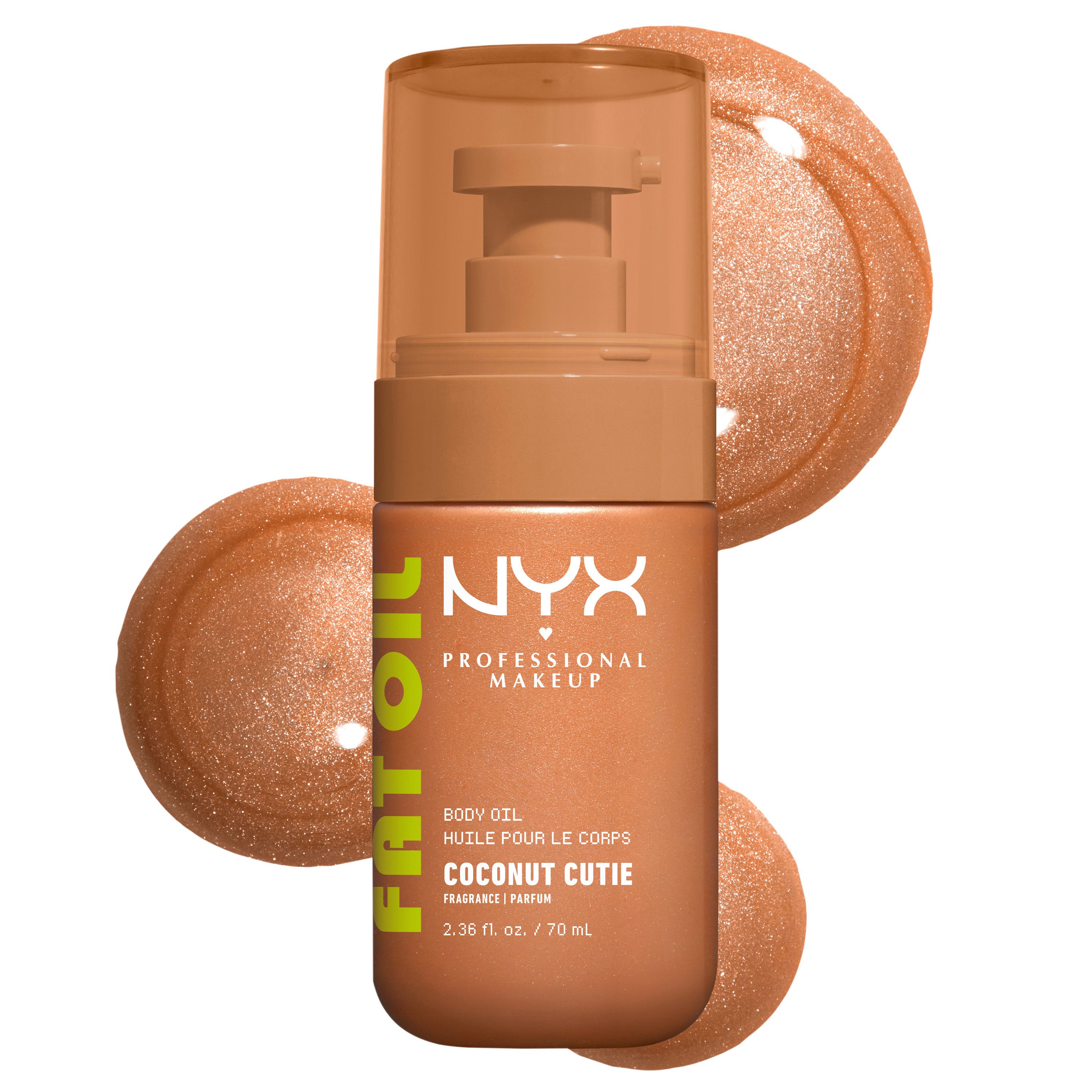 NYX PROFESSIONAL MAKEUP Körperöl FAT OIL BODY OIL COCONUT CUTIE, für strahlenden Glow am Körper, duftet nach Kokosnuss