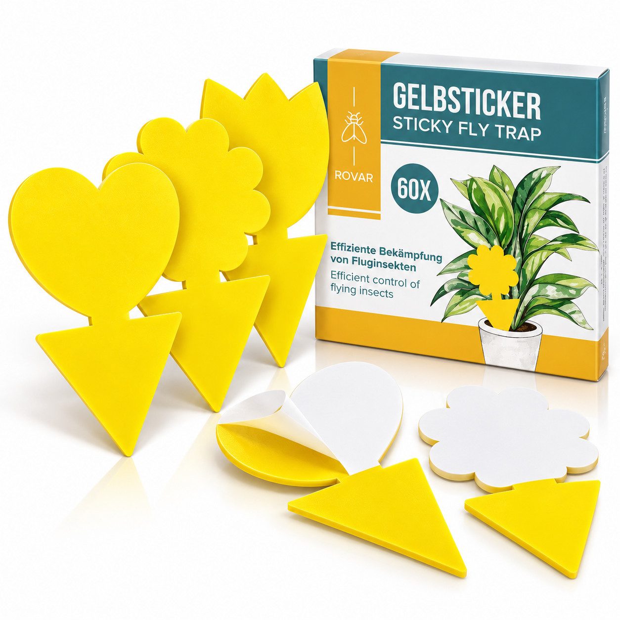 Rovar Insektenfalle XXL Gelbsticker Set - 60x Giftfreie Gelbtafeln, zur Trauermücken Bekämpfung