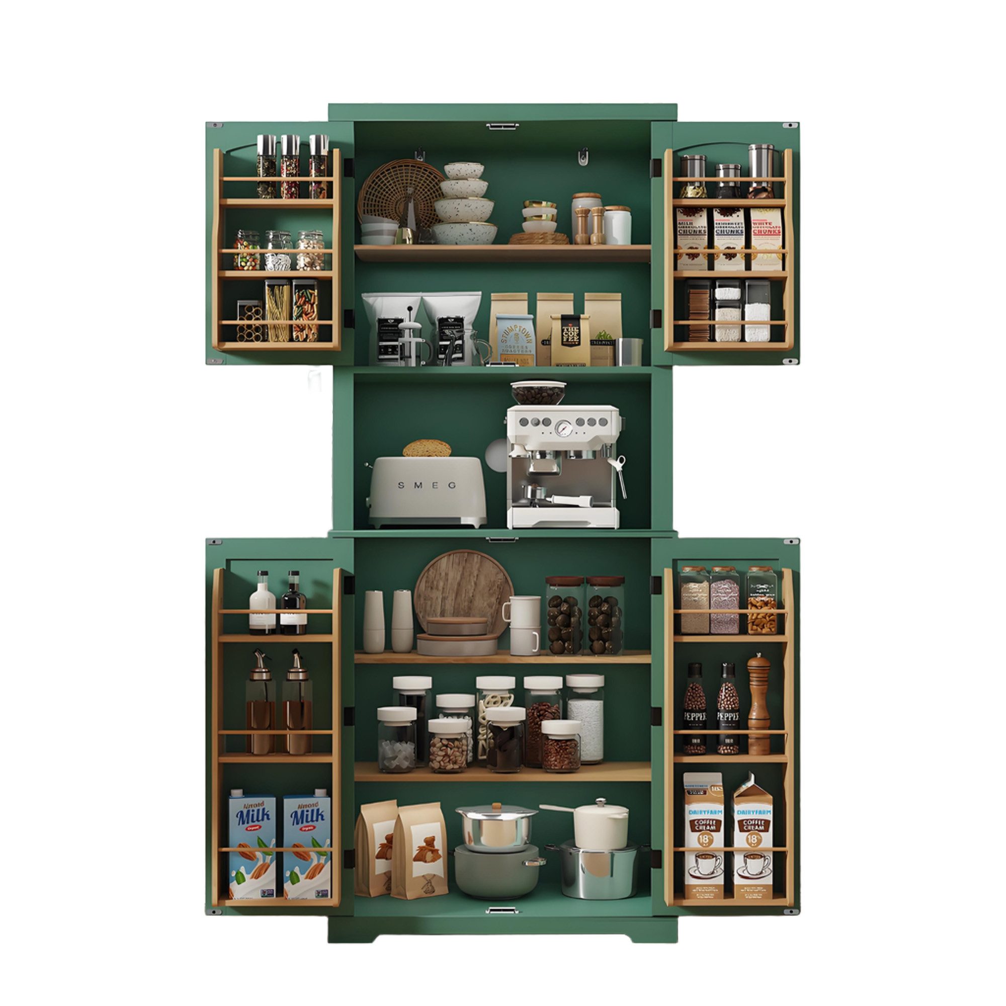 HOLTICO Hochschrank Küchenschrank mit Arbeitsplatte, Buffetschrank, Esszimmerschrank (1-St) Speisekammer mit 4 Türen und Regalen, 183cm