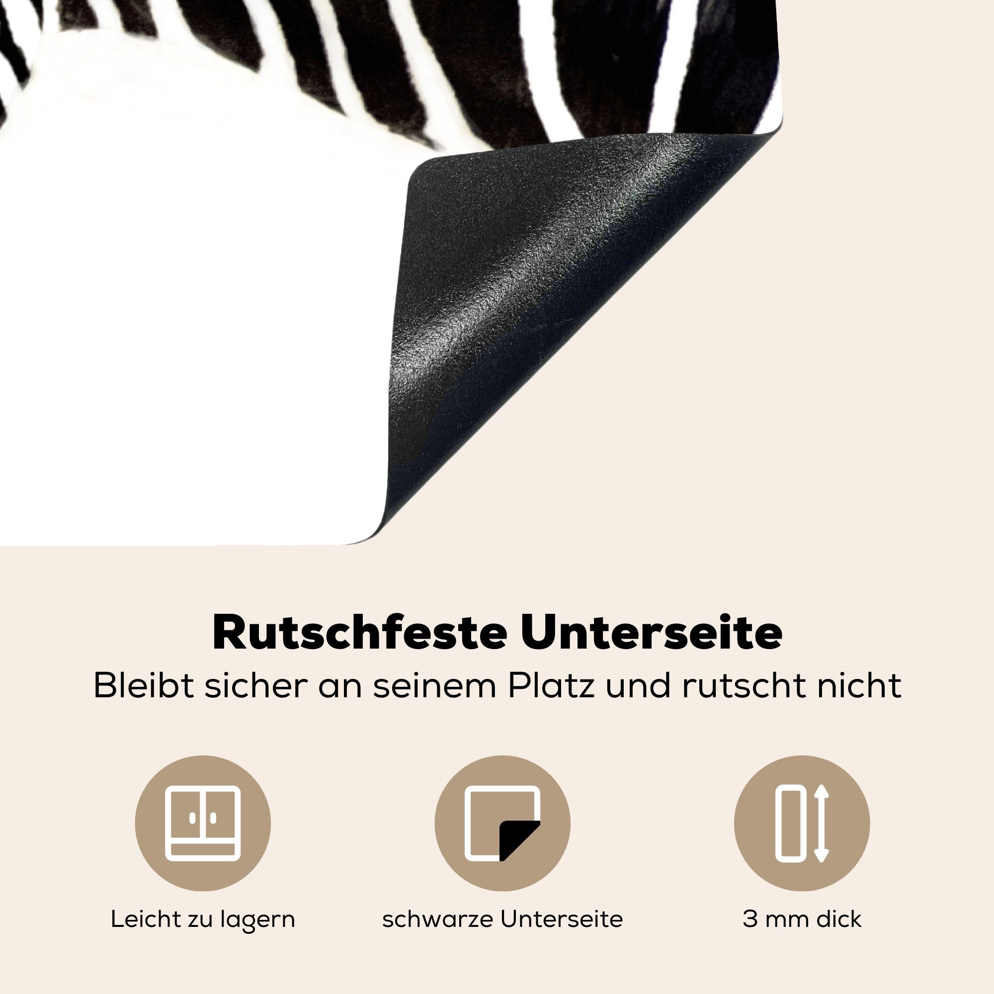 MuchoWow Herdblende-/Abdeckplatte Zebra - Tiere Induktionskochfeld tlg), Ceranfeldabdeckung Schutz (1 Vinyl, cm, - die 81x52 für Weiß, küche