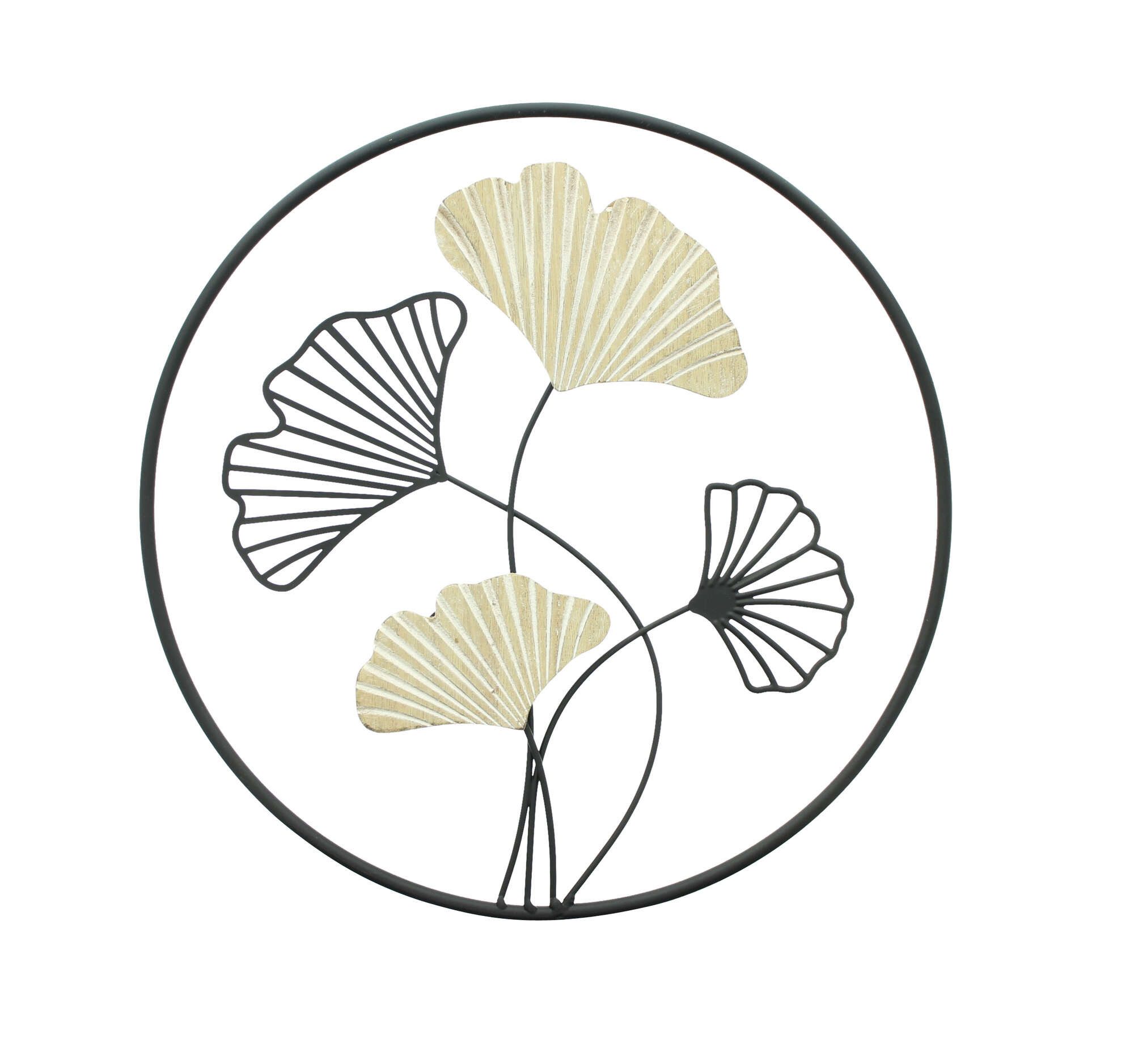 Wanddekoobjekt "Ginkgo" Wanddeko aus Metall & Holz, Ø 40 cm, Wandbild, Wandschmuck