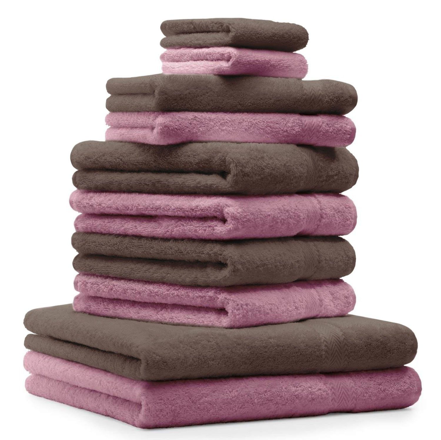 Betz Handtuch Set 10-TLG. Handtuch-Set Farbe und altrosa Baumwolle nussbraun, 100% Classic