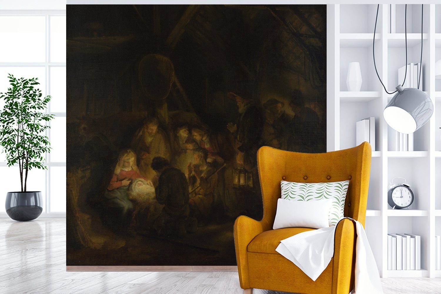 Schlafzimmer, von Tapete bedruckt, oder - Wohnzimmer Wandtapete Matt, für Rembrandt Vinyl Hirten Gemälde Fototapete Anbetung van MuchoWow (5 Rijn, St), der