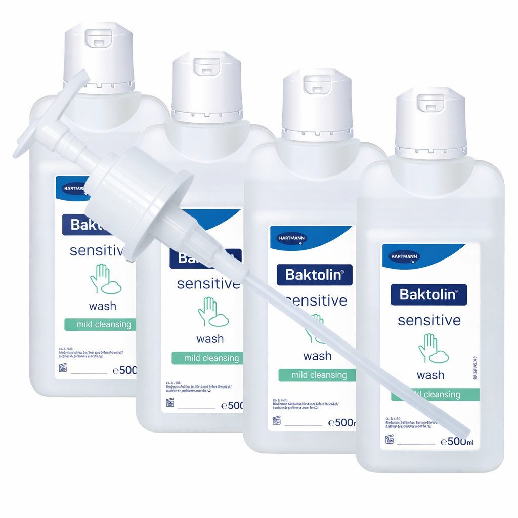 PAUL HARTMANN AG Flüssigseife Baktolin sensitive 4 x 500 ml + 1 x Dosierpumpe, Hautneutraler pH-Wert von 5,5, enthält hautmilde Tenside
