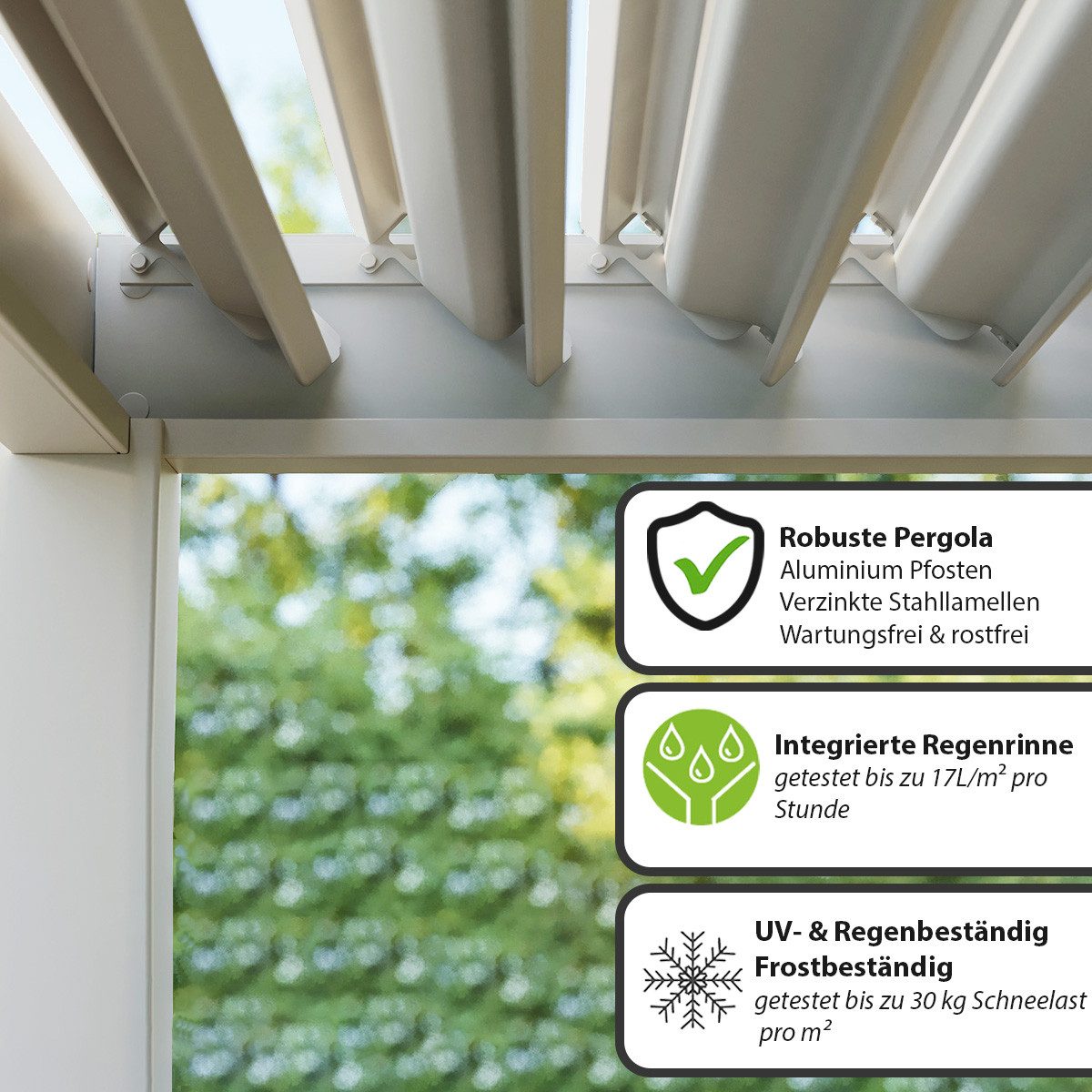 Weide Pergola Classic Pavillon Terrassenüberdachung Aluminium 3 x 3 M Ivory Sand