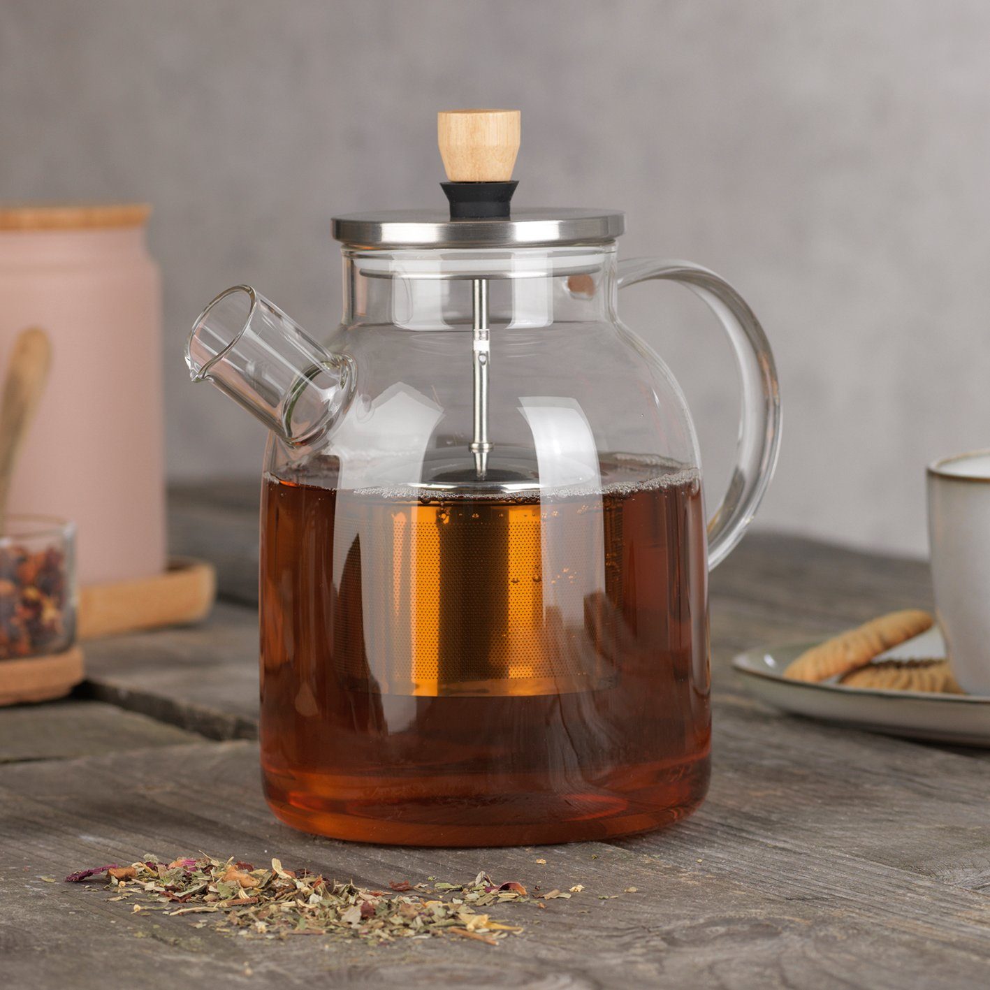 BEEM Teekanne geeignet für Stövchen, 1.5 l, hitzebeständige Glaskanne mit Teesieb, Teefilter 1,5l