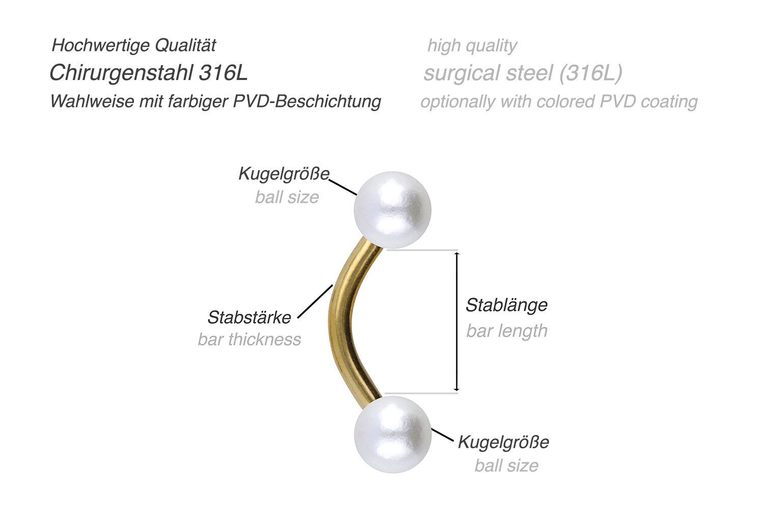 PIERCINGLINE Bauchnabelpiercing Chirurgenstahl Banane SYNTHETISCHE PERLEN (Bananen, 1-tlg)