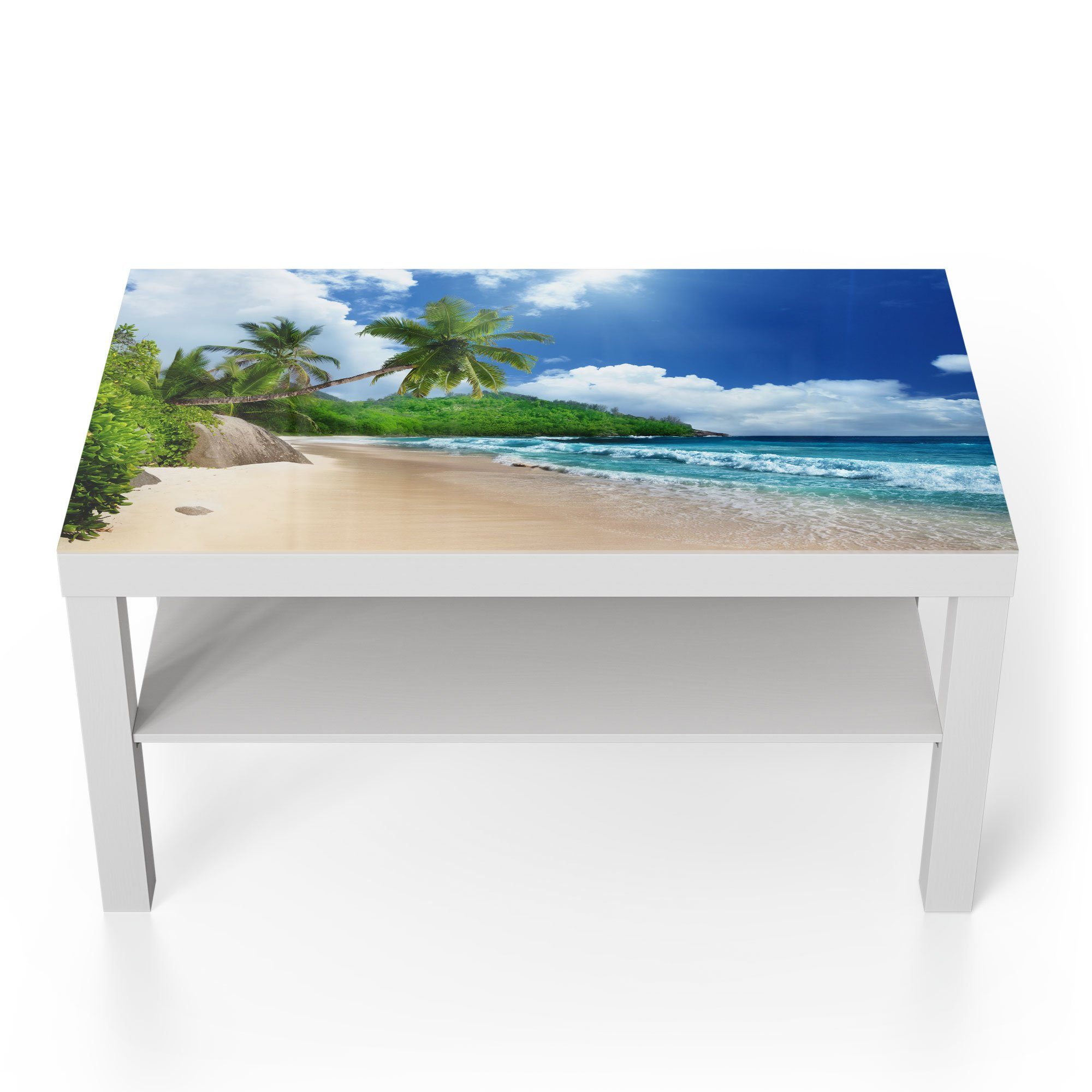 DEQORI Couchtisch 'Tropische Strandkulisse', Glas Beistelltisch Glastisch modern Weiß