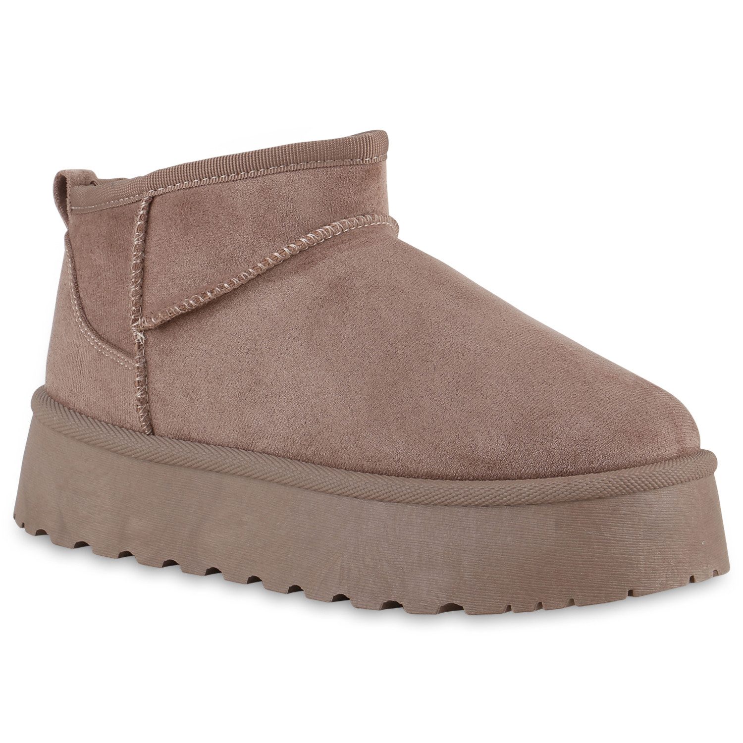 VAN HILL 840622 Plateaustiefelette Damen Warm Gefütterte Plateau Boots Profil-Sohle Winter