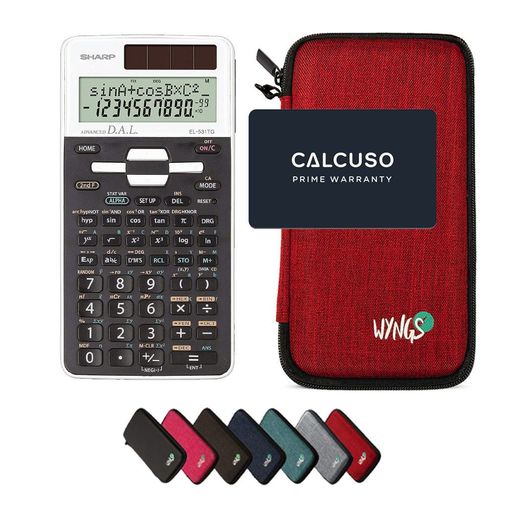 Taschenrechner Sharp EL-531TG Weiß inkl. WYNGS Schutztasche Rot