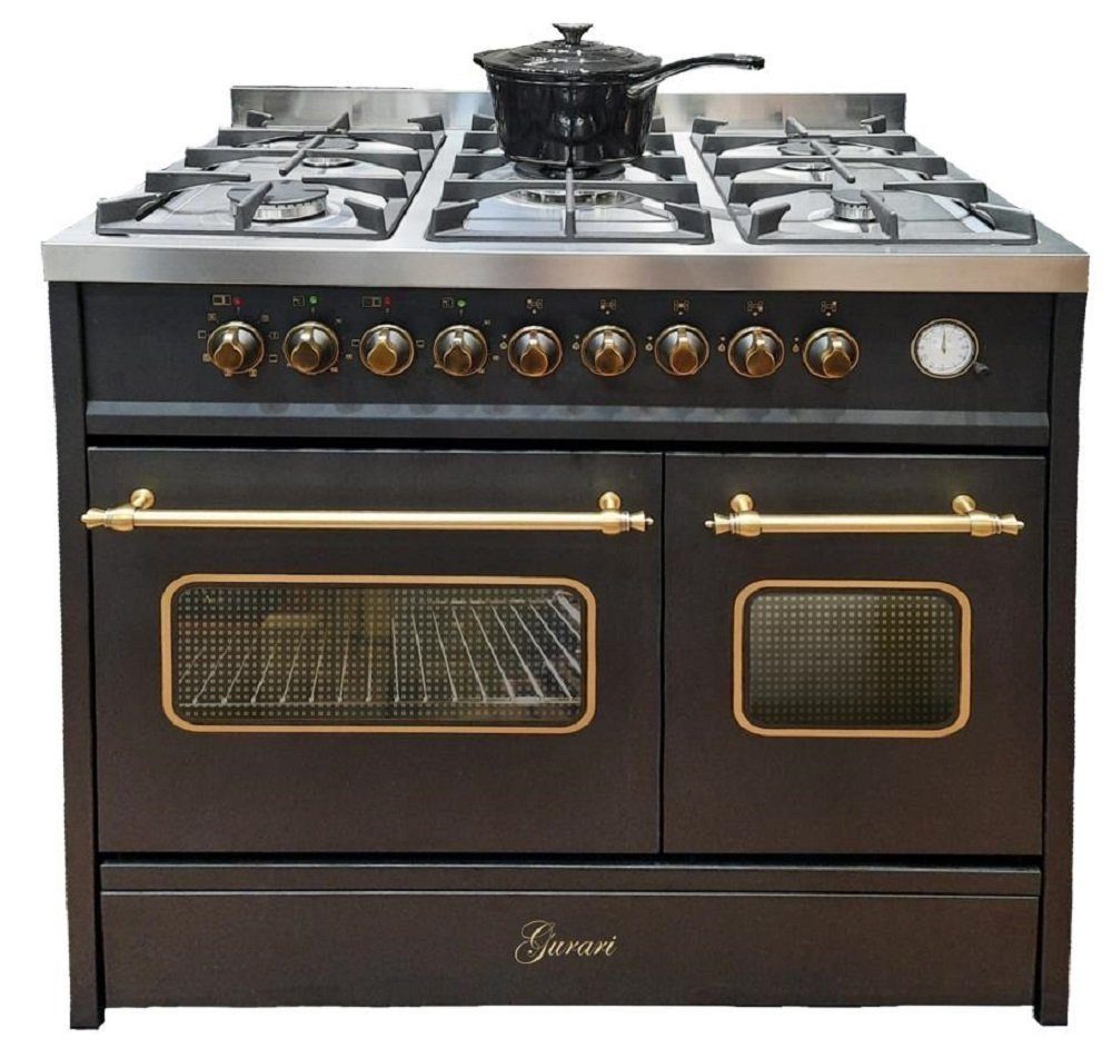 GURARI Gas-Standherd GCH E 916 BL R//5 Jahres Garantie, mit 1-fach-Teleskopauszug, Retro Gas Elektro Standherd 90 cm, Range Coocker, 8 Funktionen