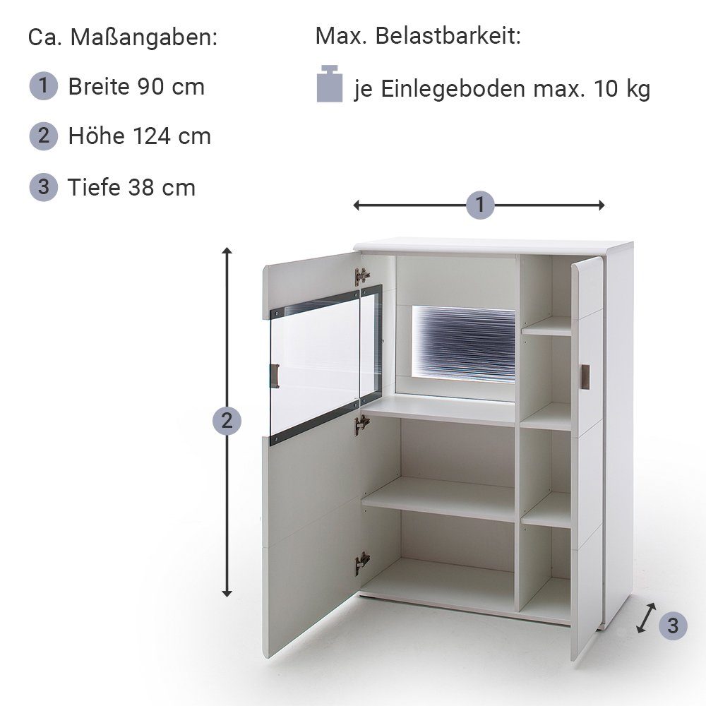 Lomadox Wohnwand ALIA-05, (6-St., montiert Lowboard, Vitrine, 6-tlg), Highboard, weiß matt Couchtisch Sideboard