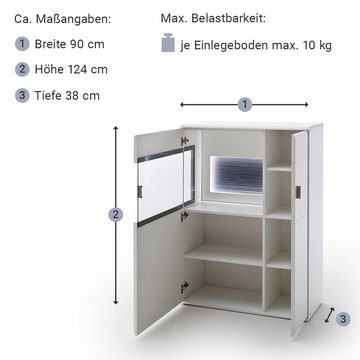 Lomadox Vitrine ALIA-05 Highboard montiert, weiß matt modern, Schrank Wohnzimmerschrank