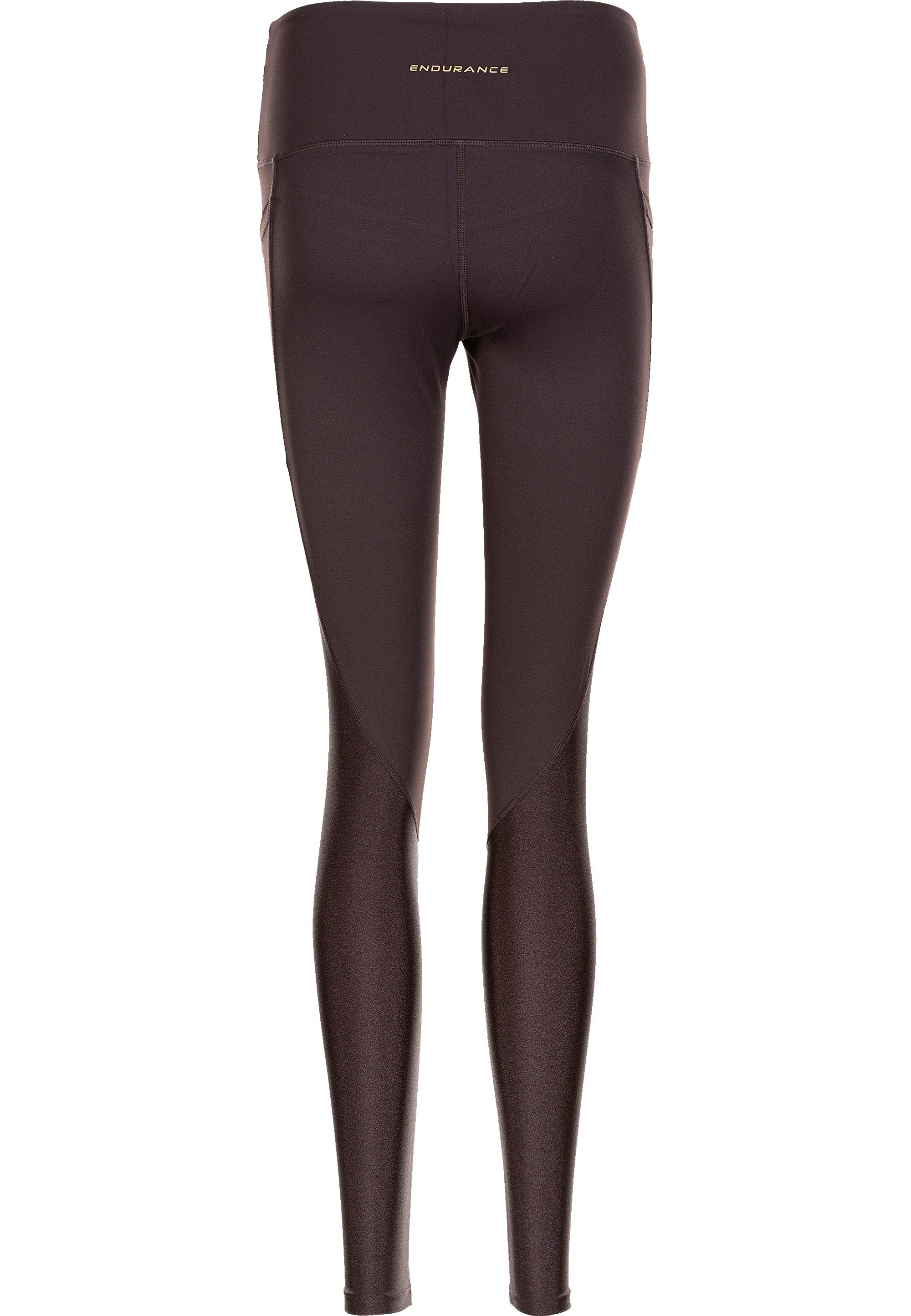 Lauf YURRY Tights bester Pockets dunkelbraun-flieder ENDURANCE Funktionstights W -und W mit Fitnessausstattung