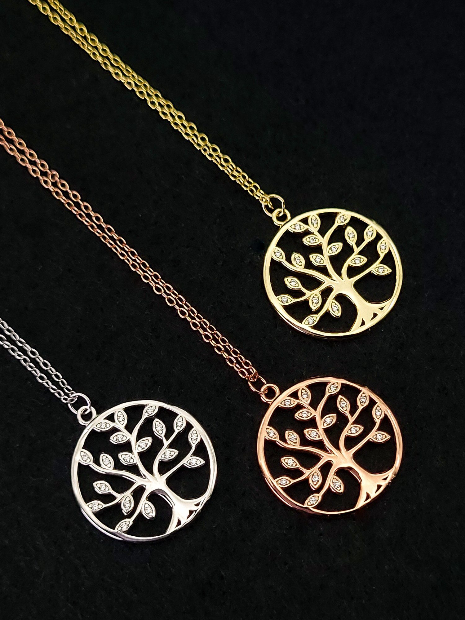 VIASOUL Kette mit Anhänger Lebensbaum Gold Halskette stahlender mit Glanz Life Baum Lebens of I Tree des I Zertifikat