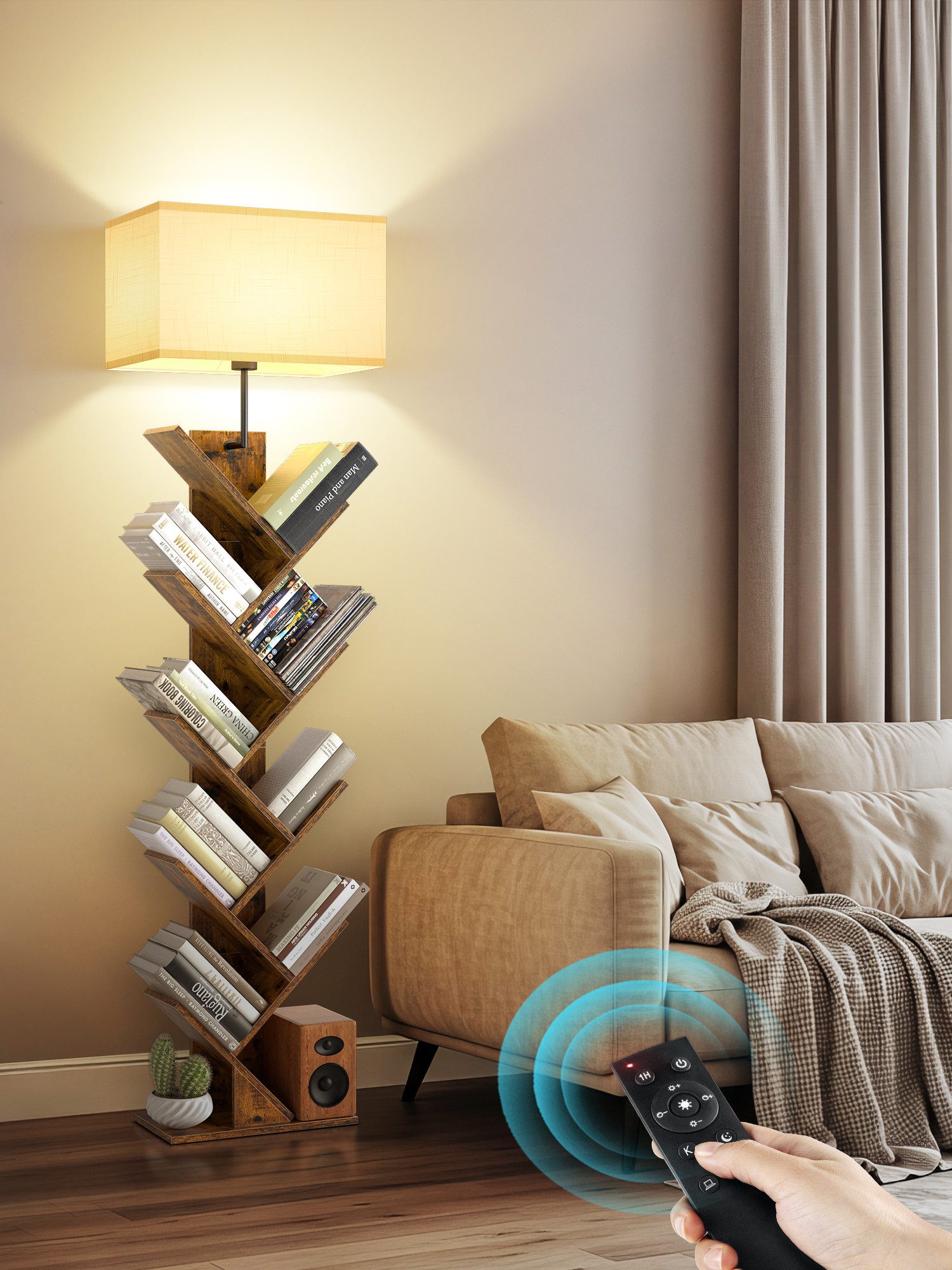 OUTON Bücherregal Baumförmiges Bücherregal mit LED, 9 Ebenen, Vintage, 1-tlg.
