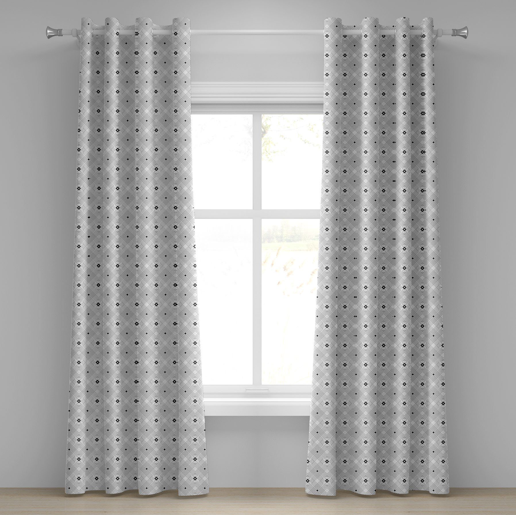 Quadrat Gardine für Schwarz 2-Panel-Fenstervorhänge weiß Dekorative Schlafzimmer Wohnzimmer, modernes und Abakuhaus,