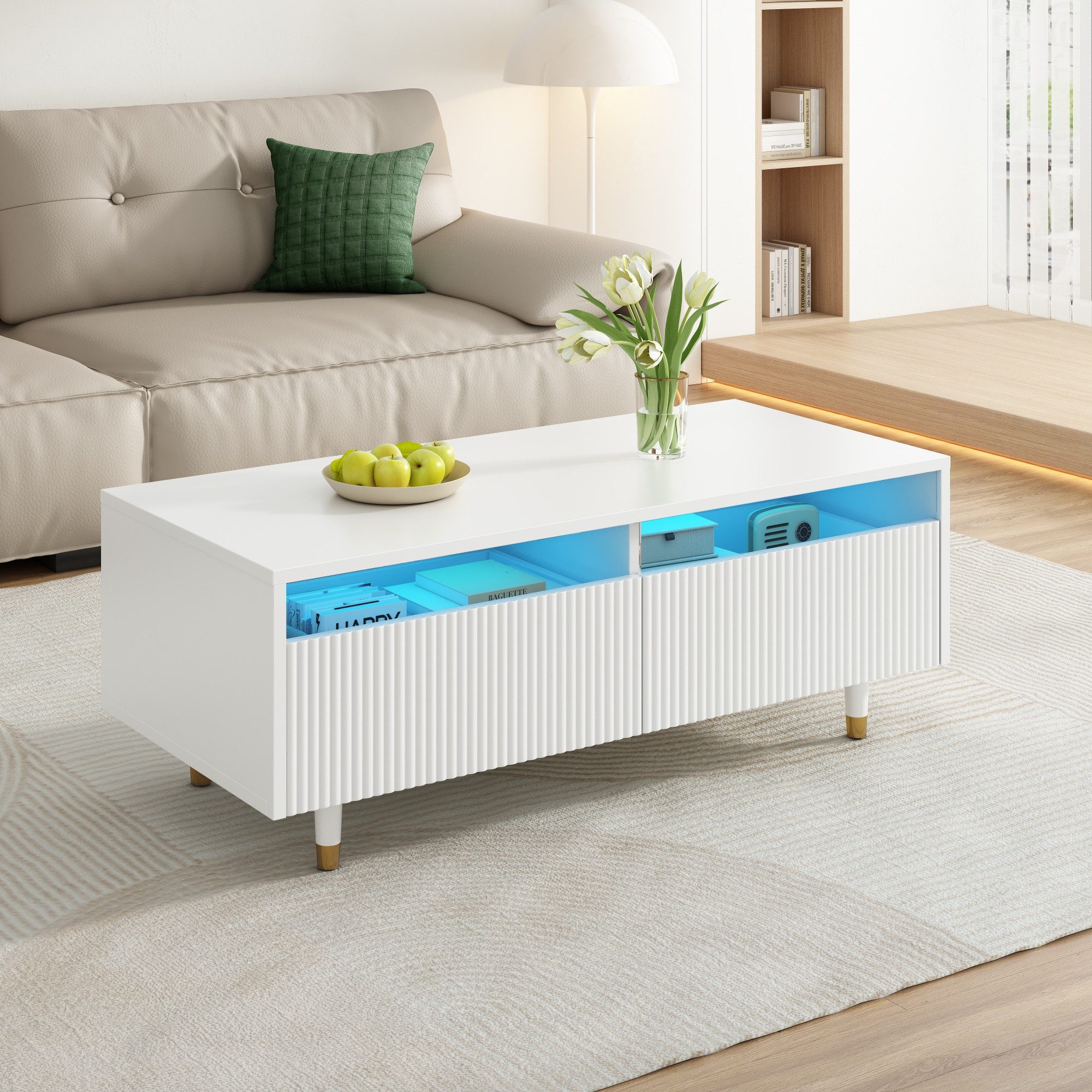 Couchtisch Sofatisch Beistelltisch mit LED-Beleuchtung