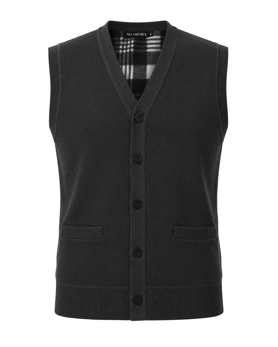 Allthemen Strickweste Herren Britische Strickweste mit V-Ausschnitt winddicht mit Futter