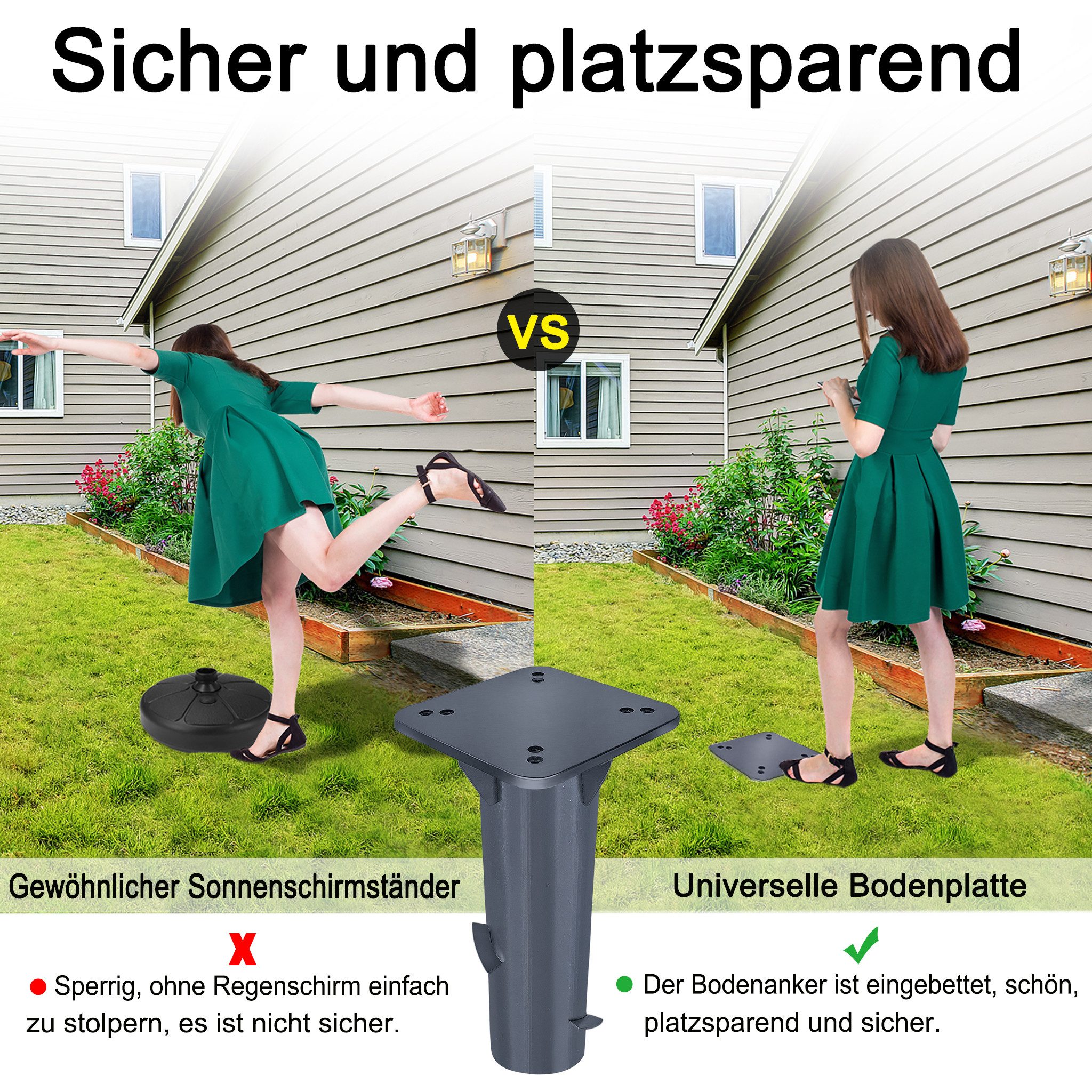 FIVMEN Schirmhalter Metall Bodenplatte Sonnenschirmständer für Sonnenschirme, Ampelschirm – Bild 5 von 5