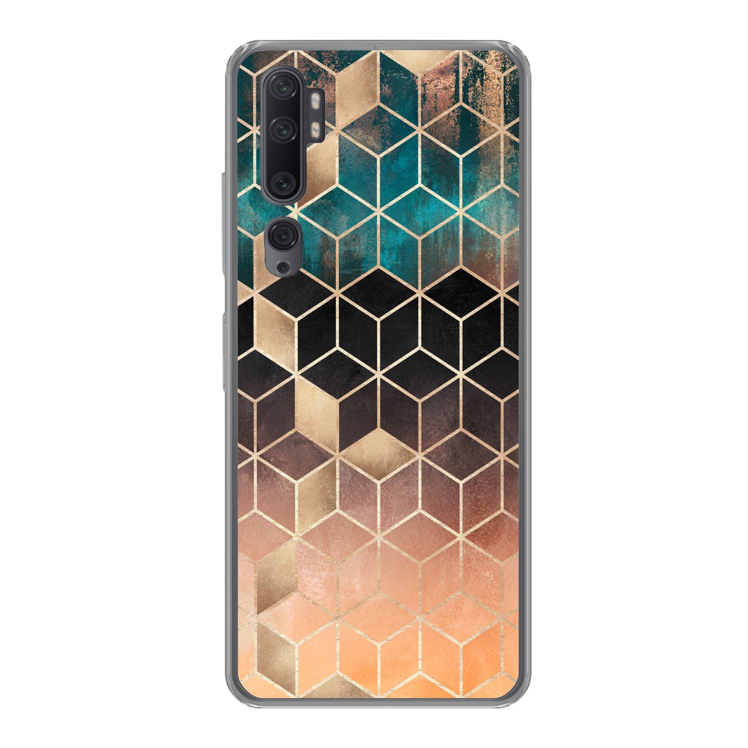 MuchoWow Handyhülle für Xiaomi Mi Note 10 Abstrakt - Würfel - Gold - Muster - Luxus