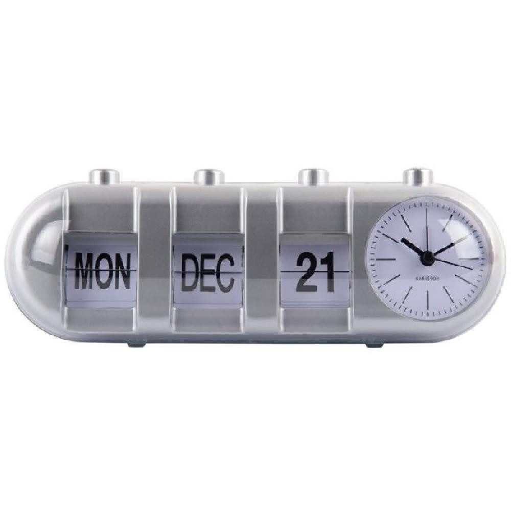 Karlsson Uhr Wecker Retro Tube Calendar Flip Silber