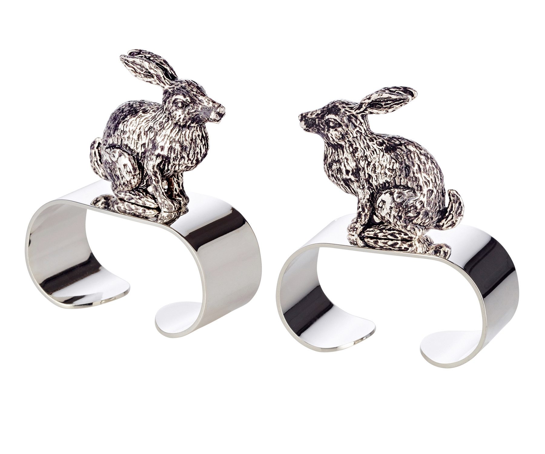 EDZARD Serviettenring Hase sitzend, Stahl, 2er-Set, Hase-Motiv, schwerversilbert, H 6 cm