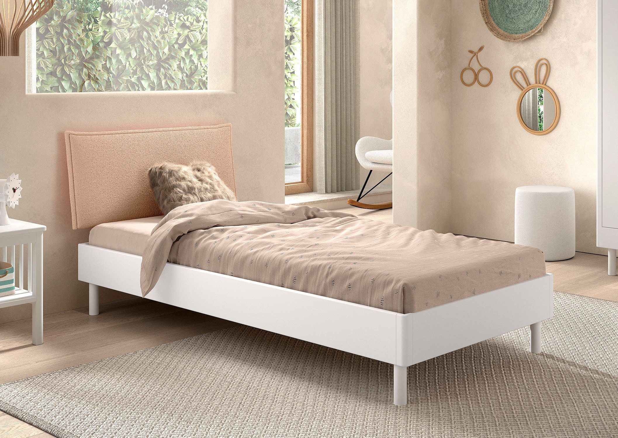 Vipack Einzelbett Forrest, mit oder ohne Polsterkopfteil, in modernem Design (Liegefläche 90x200 cm inkl. Massivholz Rolllattenrost), wahlweise in Buche oder Eiche massiv, stabil und hochwertig gebaut