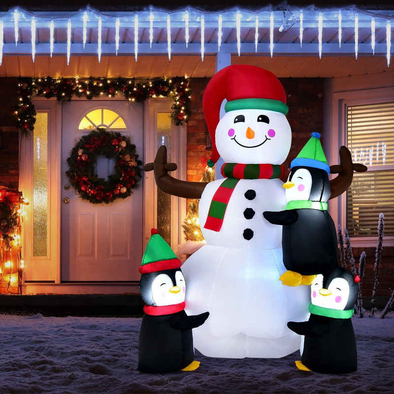 COSTWAY Dekofigur »180cm Schneemann, 3 Pinguinen Weihnachtsdeko«, mit Gebläse und LED, für den Garten, Hof, Wohnzimmer, Balkon