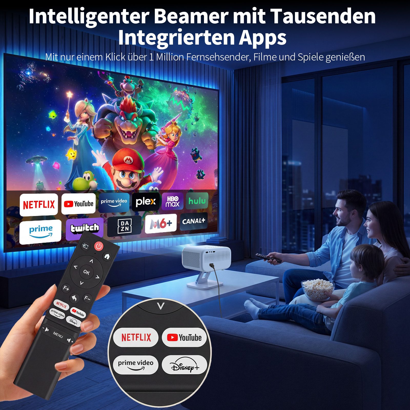 ZOOMCAT Beamer 4K Heimkino Mit Netflix Zertifizierung (Autofokus)Mit Ständer Beamer (25000 lm, 25000 : 1, 3840x2160 px, Auto Fokus, Auto Trapezkorrektur, Auto Hindernisvermeidung)