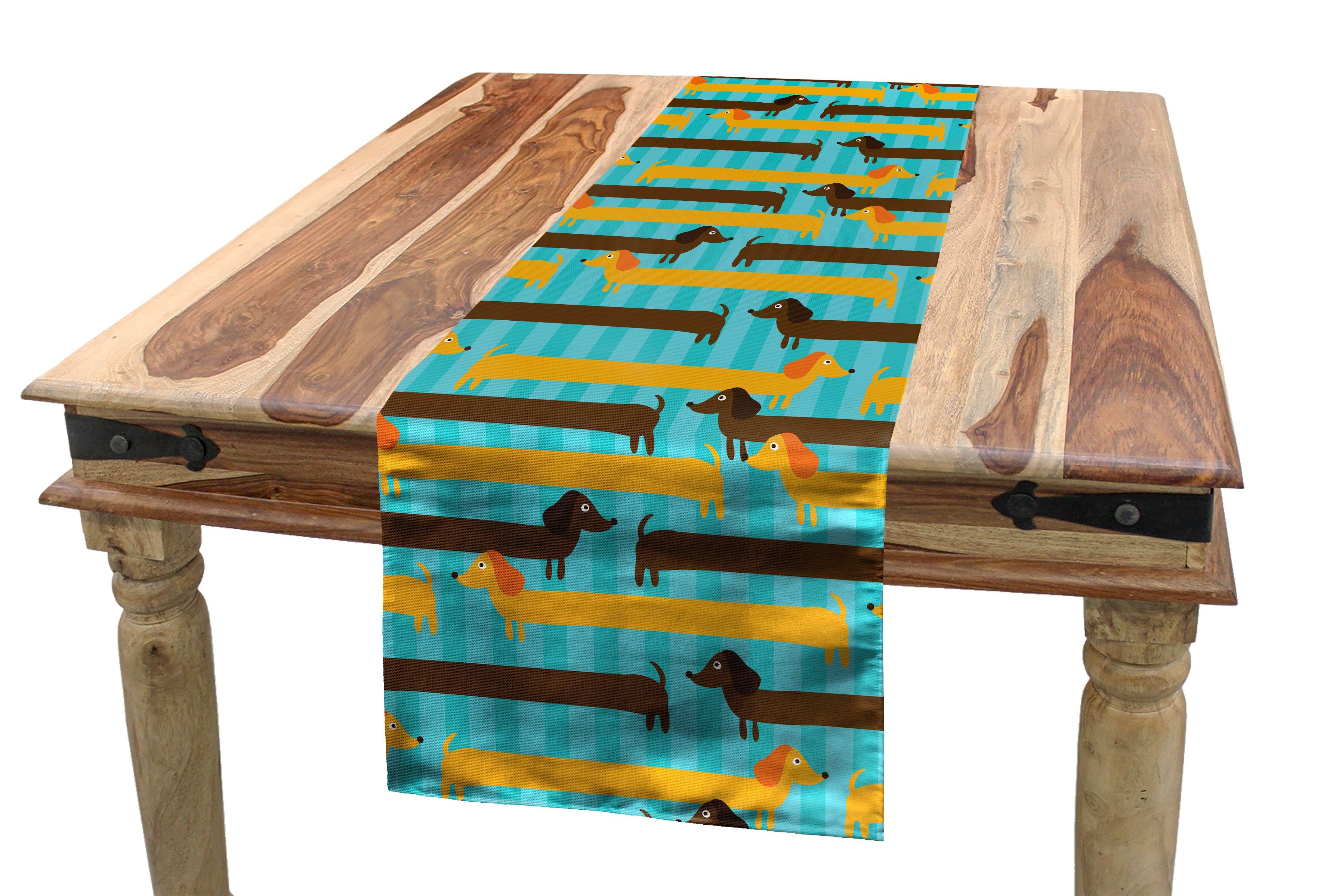 Esszimmer Tischläufer, Hunde Blauer Rechteckiger Tischläufer Hunde Abakuhaus Hintergrund Dackel Dekorativer Küche
