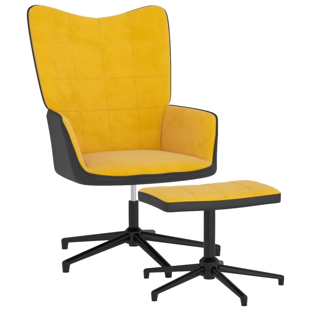 furnicato Sessel Samt Senfgelb Hocker PVC mit Relaxsessel und