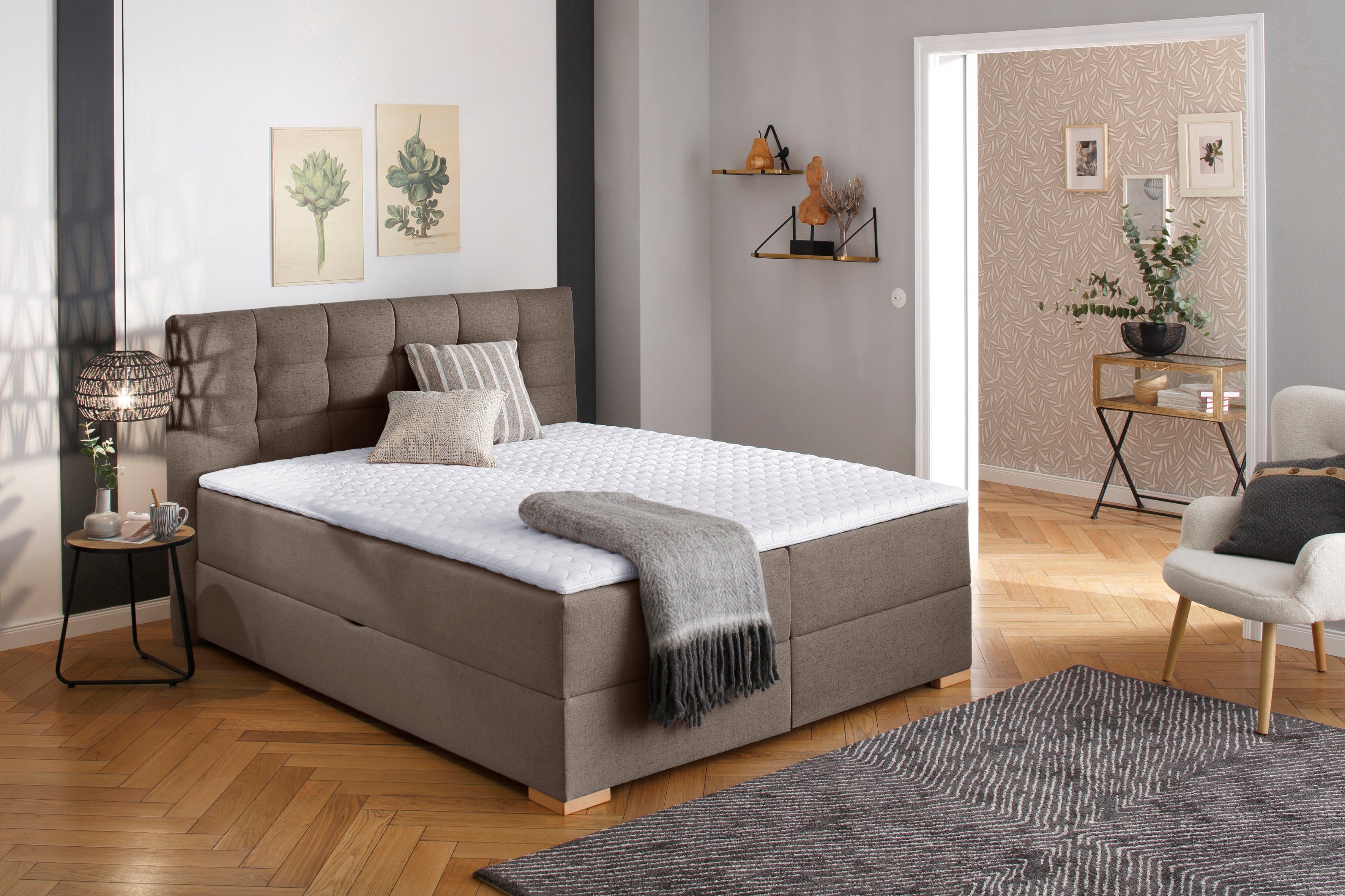 Home affaire Boxbett Olivet mit Bettkasten, in 4 Farben, 4 Breiten, 2 Matratzenarten, auch in Überlänge 220 cm