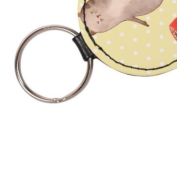 Mr. & Mrs. Panda Schlüsselanhänger Katze Fressen - Gelb Pastell - Geschenk, Schlüsselanhänger, Katzenpro (1-tlg), Elegantes Accessoire
