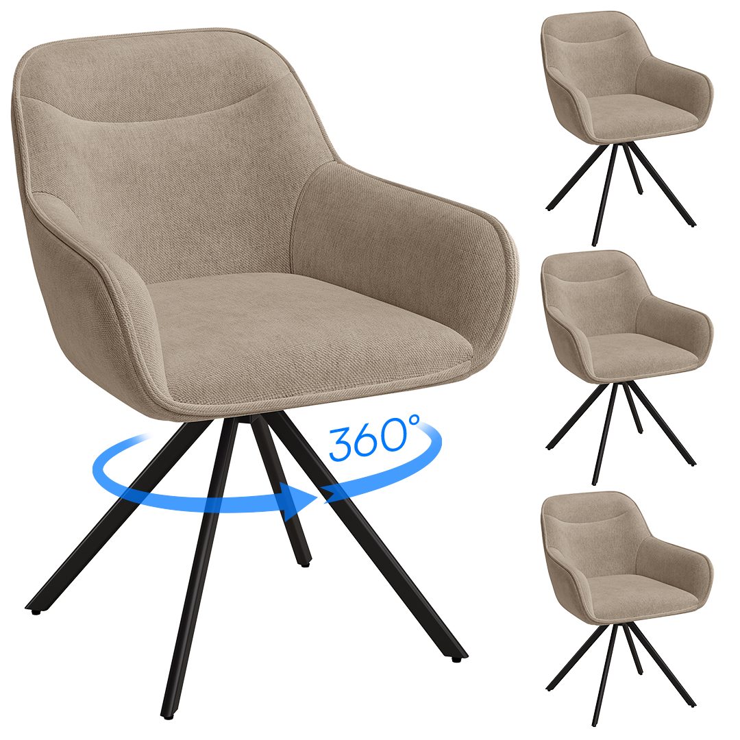 skølm Esszimmerstuhl Thokk Drehstuhl mit Leinenbezug (4er Set, hellbraun, bis 150 kg), Küchenstuhl, höhenverstellbar & drehbar, verfügbar als 2er/6er Set