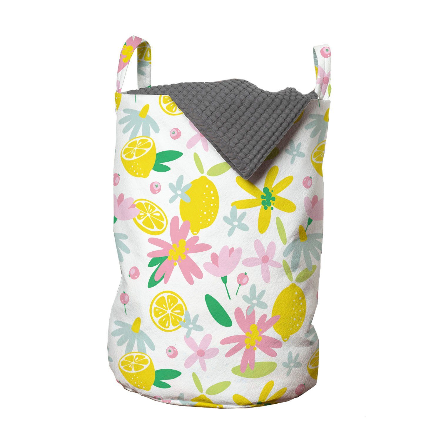 Abakuhaus Wäschesäckchen Wäschekorb mit Griffen Kordelzugverschluss für Waschsalons, Sommer Blumen und Zitronen | Wäschesäcke