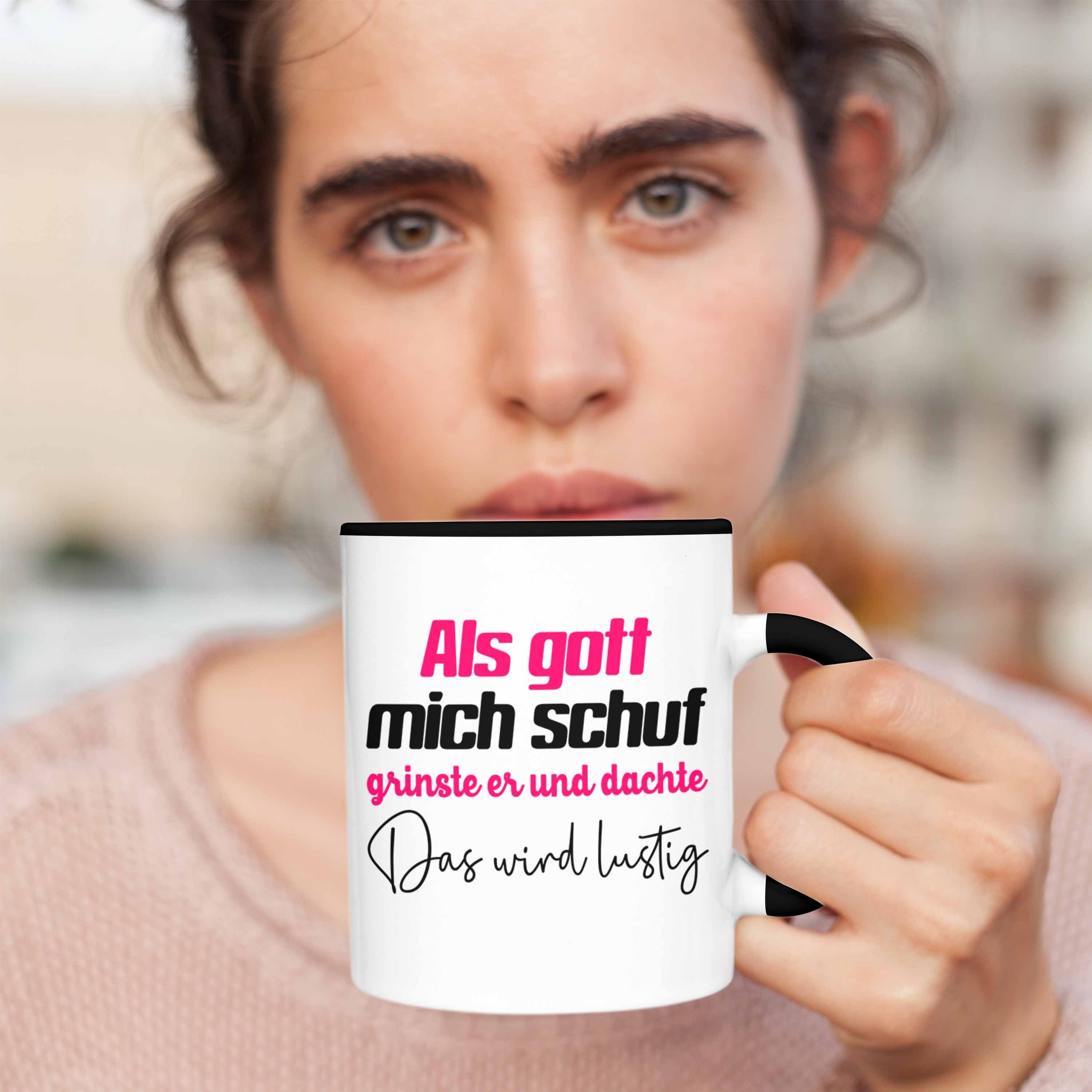 Trendation Tasse Trendation - Frauen Freundin Lustiger Geschenk Gott Mutter Mich Tasse Als Beste Schuf Spruch Kollegin Freundin Schwarz