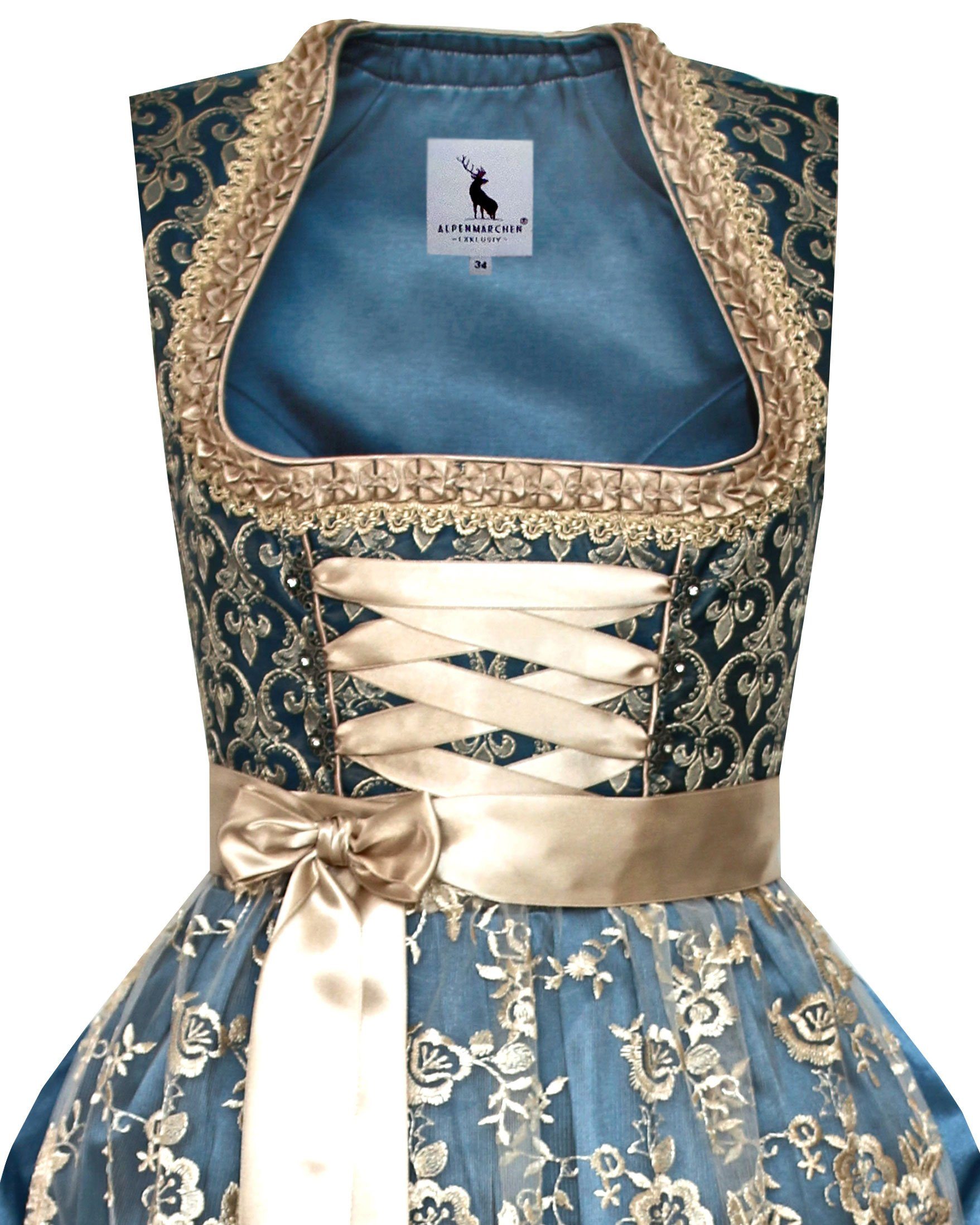 Alpenmärchen Dirndl Langes Dirndl Thea in blau und creme - ALM912 günstig online kaufen