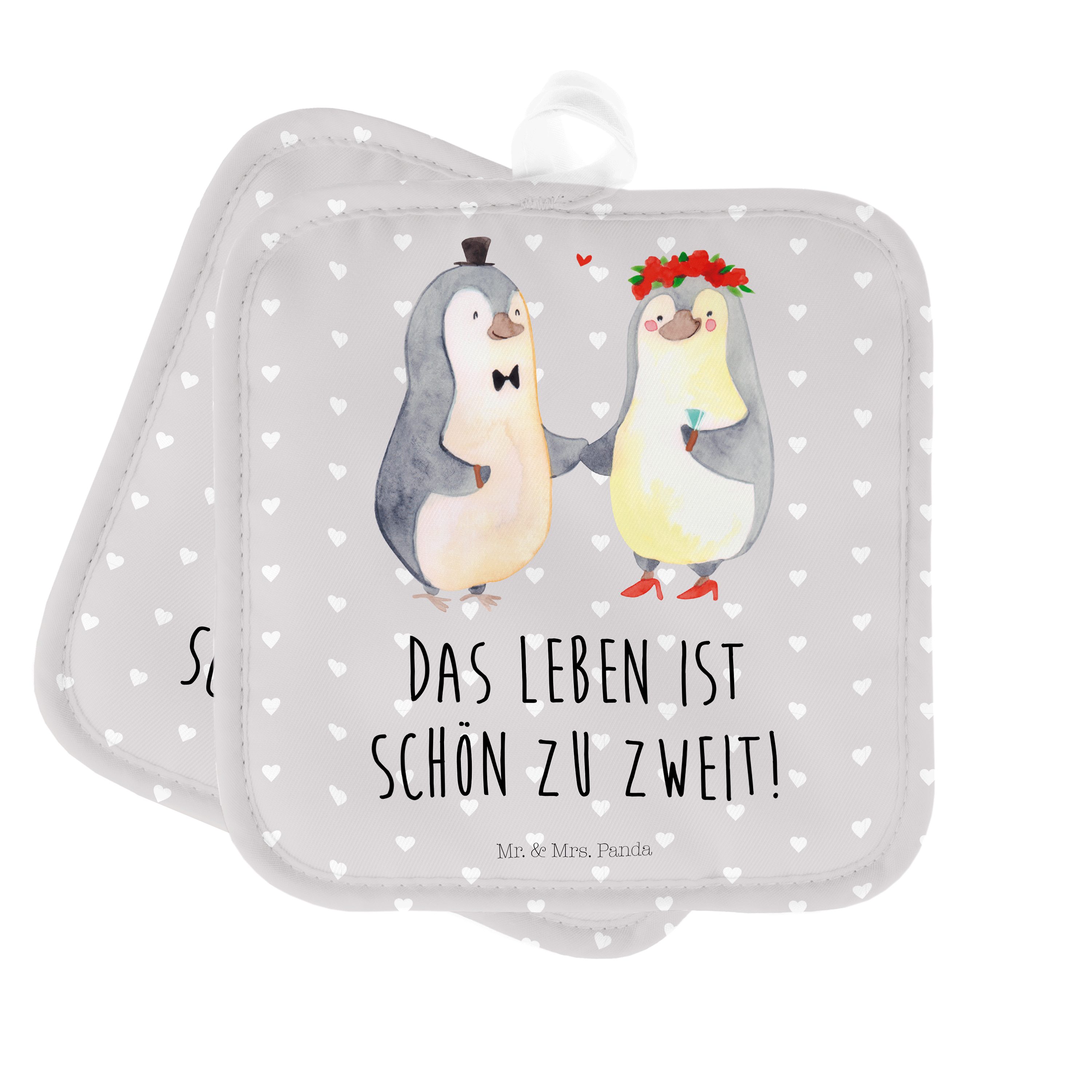 Mr. & Mrs. Panda Topflappen Pinguin Heirat - Grau Pastell - Geschenk, Topflappen, Liebe, Topflapp, (1-tlg)