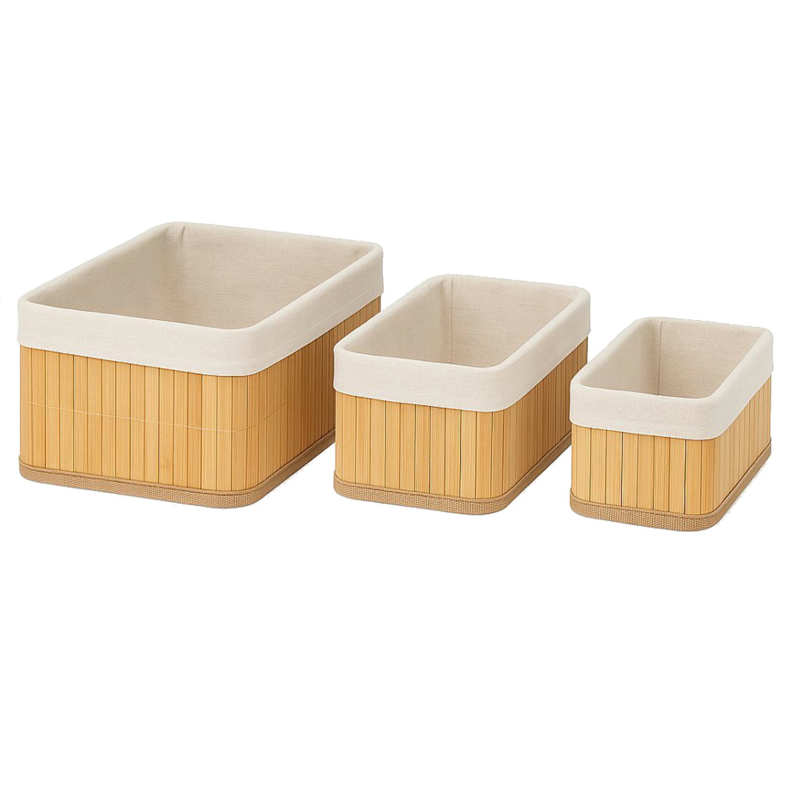 Koopman Aufbewahrungskorb Badezimmerkorb Korbset 3tlg Bambuskorb Корзины Stoff Natur (3 St), Bambus, Baumwolle, Stofffutter, 3 Größen, Modern