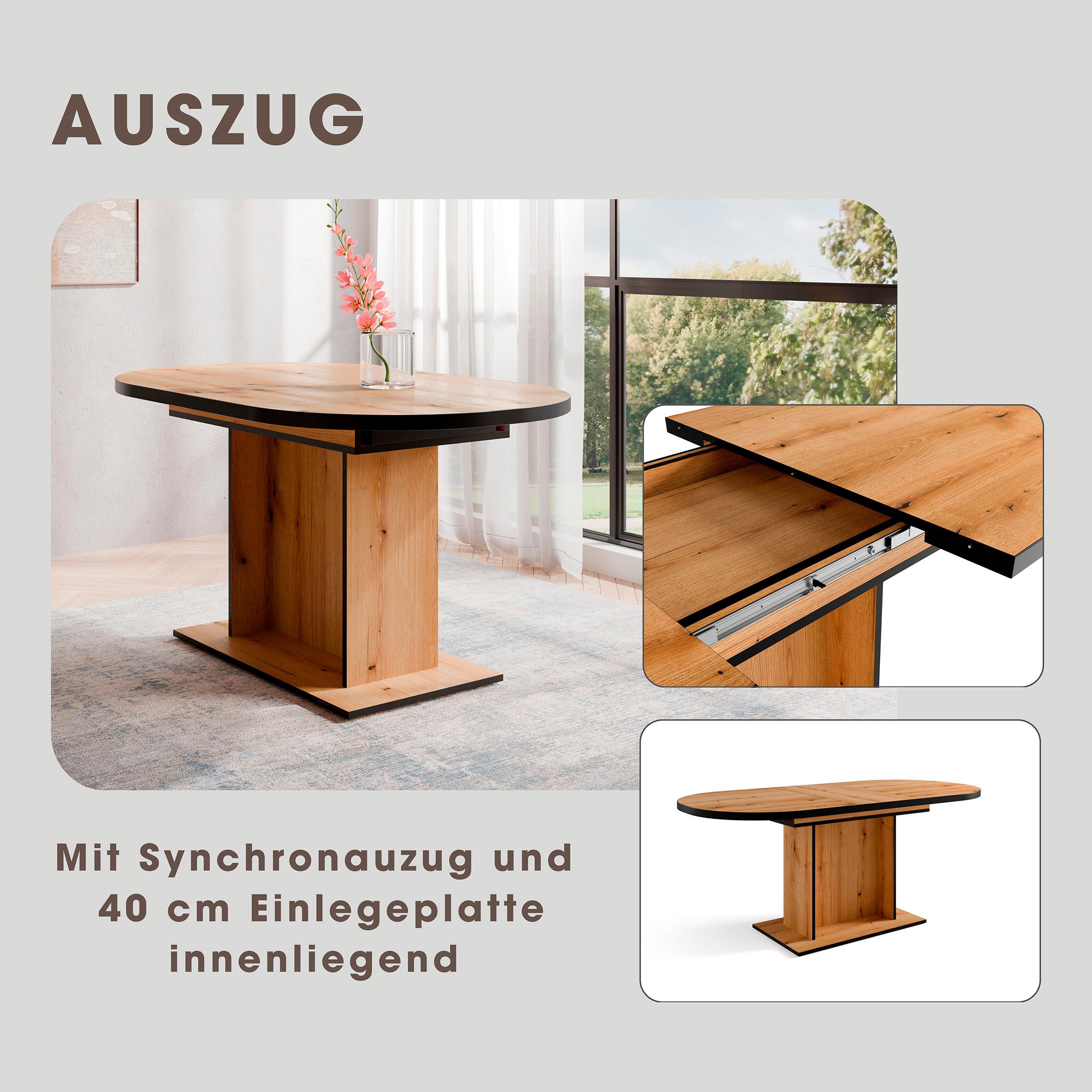 OTTO home Esstisch Basel, Esstisch ausziehbar, in 2 Farben erhältlich, pflegeleichter Tisch, 140cm auf 180cm ausziehbar, verschiedene Farben