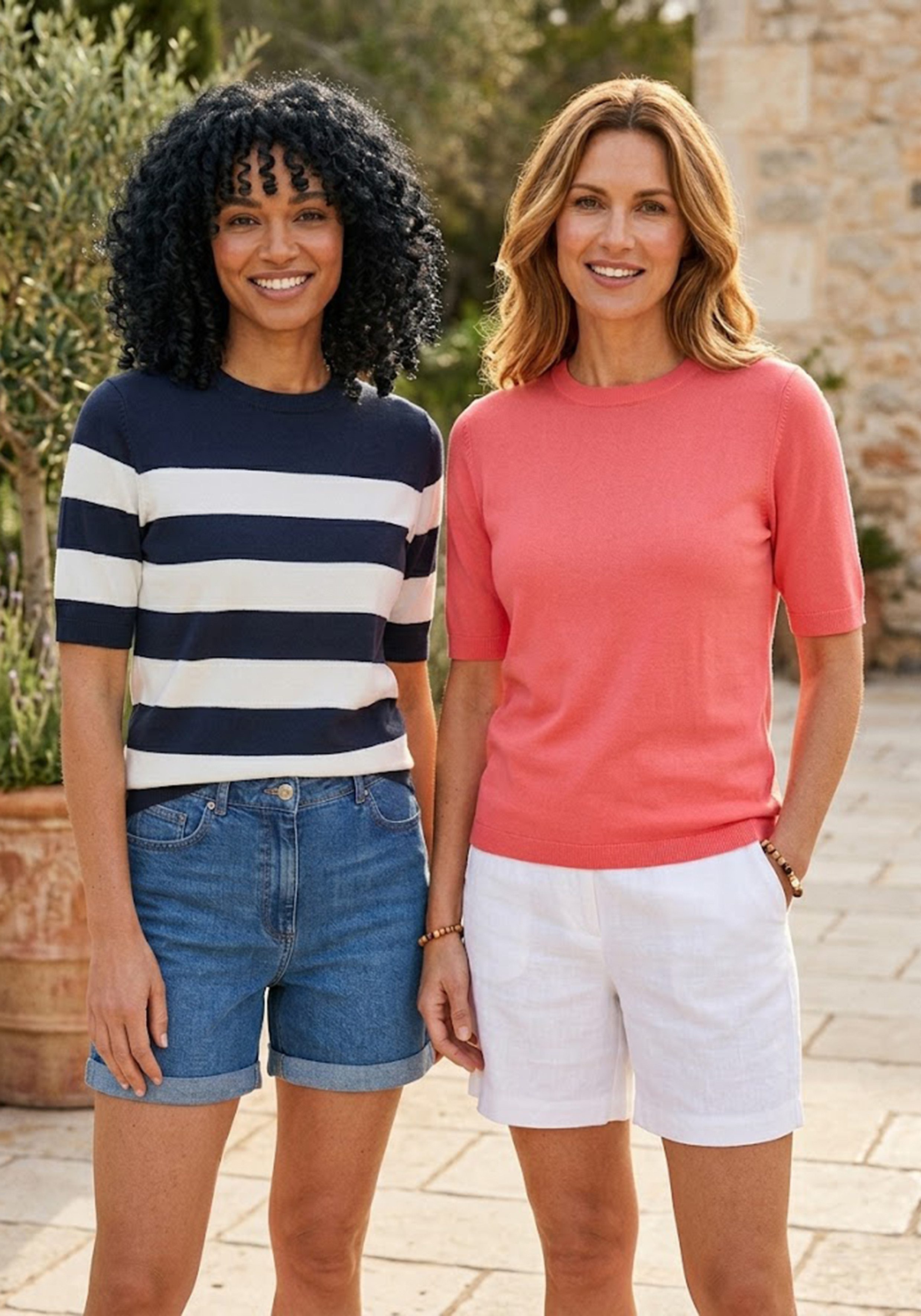 Flashlights Kurzarmpullover aus Sommerstrick in Shirt-Form aus Viskosemischung mit modernem Schnitt - 2er Set