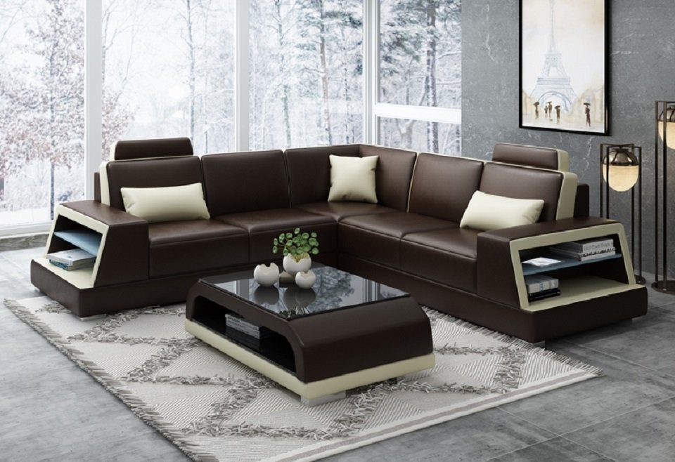 JVmoebel Ecksofa Ecksofa Ledersofa Polster Wohnlandschaft Couch Sofa, Made in Europe Braun/Beige