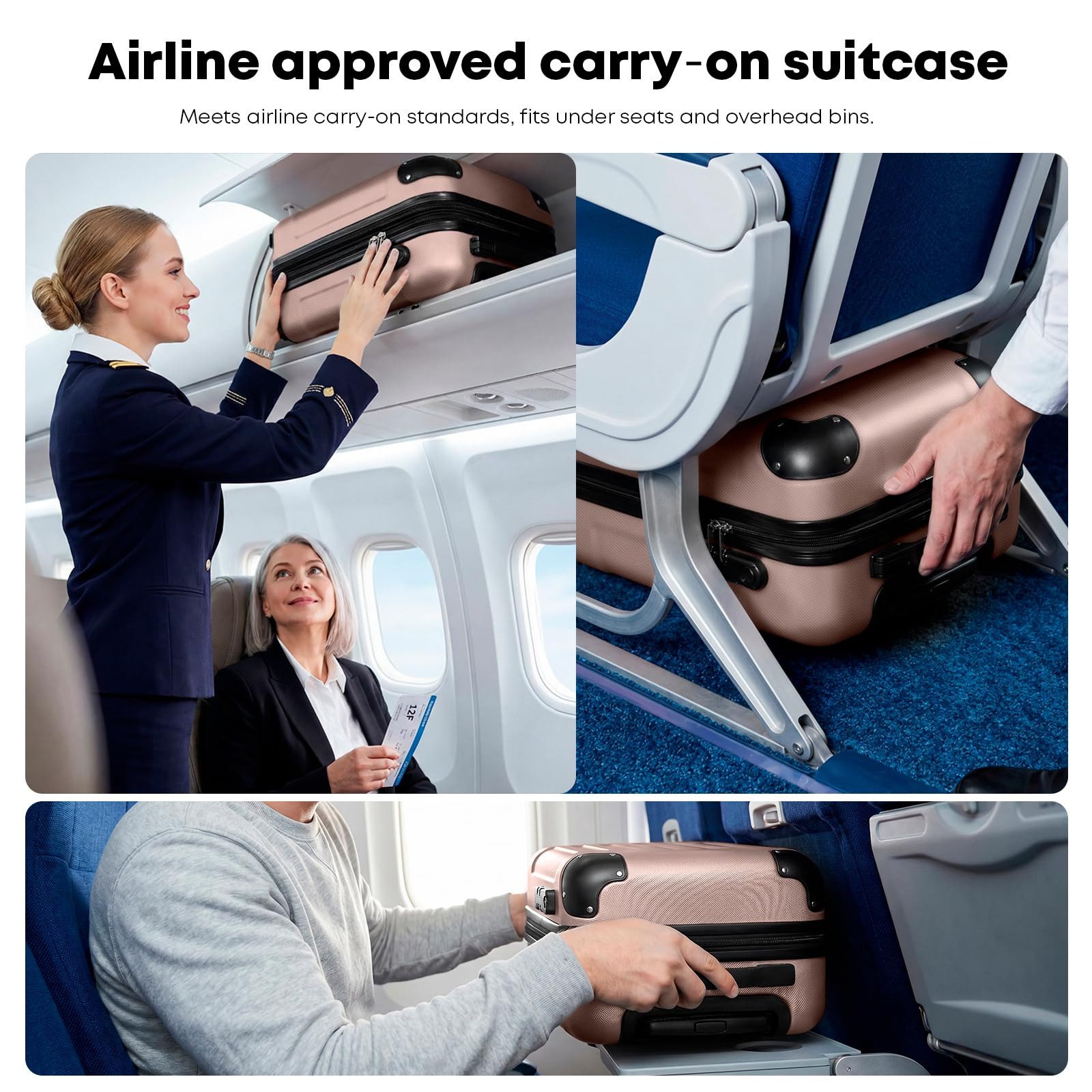 YONSLY Handgepäckkoffer Kabinenkoffer Reisekoffer Trolley mit abnehmbaren Rollrädern, 4 Rollen, ABS-Hartschale mit Zahlenschloss und ergonomischem Gummigriff – Bild 4 von 5