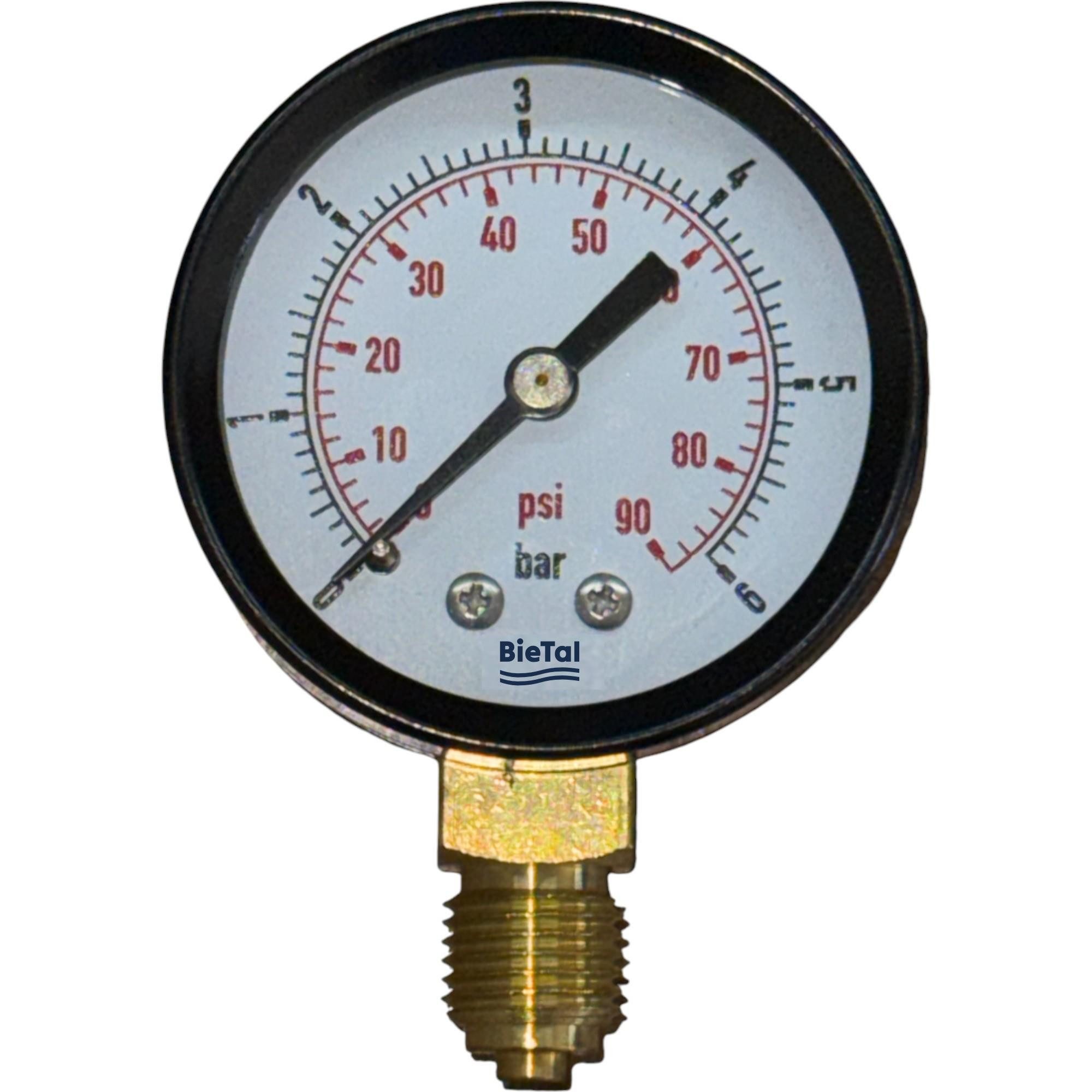 BieTal Druckminderer BieTal® Arbeitsmanometer Manometer 50mm 1/4 Zoll AG Anzeige 0-6/10 bar, 6 mbar