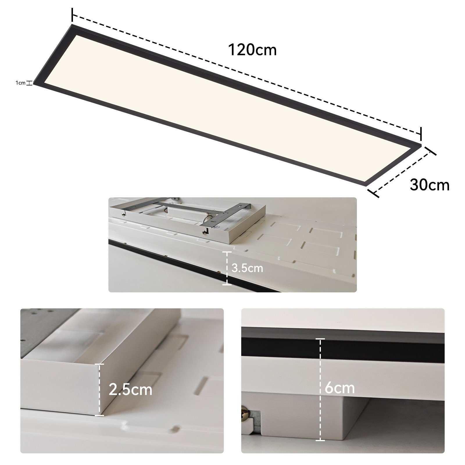 Ultraflach 4000K, 32W schwarz Details, Deckenleuchte Multi-Anwendungsbereiche, Dimmbar/4000k Schlafzimmer, Design, integriert, LED Technische Modern schwarz LED fest ZMH