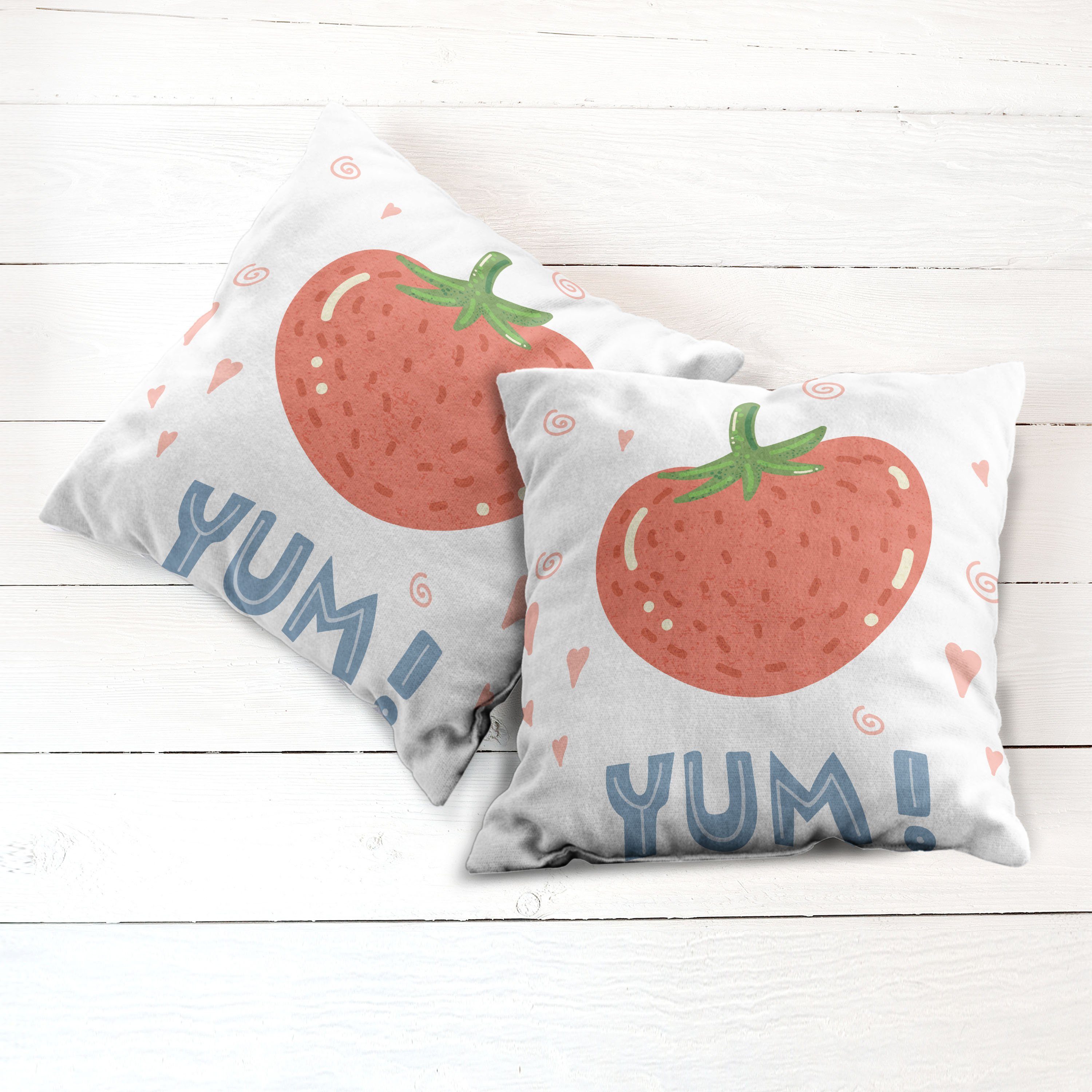 Stück), Erdbeere Doppelseitiger Kissenbezüge einem Digitaldruck, (2 Beschriftung Accent Abakuhaus Yum mit Modern