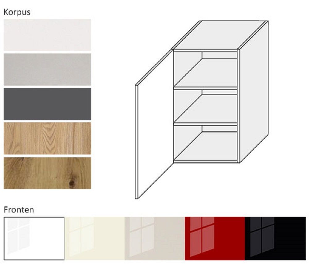 Feldmann-Wohnen Hängeschrank PLATINIUM artisan Frontfarbe PN-W2/50 (Küchenhängeschrank, Korpus- - eiche Korpus matt wählbar Hochglanz und Front / weiß Küchenschrank)