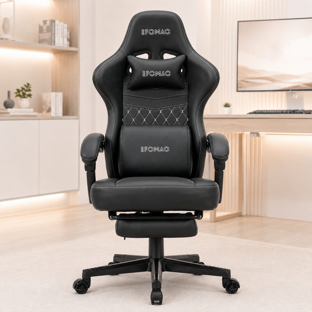 EFOMAO Gaming-Stuhl Ergonomischer Bürostuhl & Chefsessel mit Taschenfederkern-Polsterung (1 St), mit ausziehbarer Fußstütze, 135° neigbar, höhenverstellbar